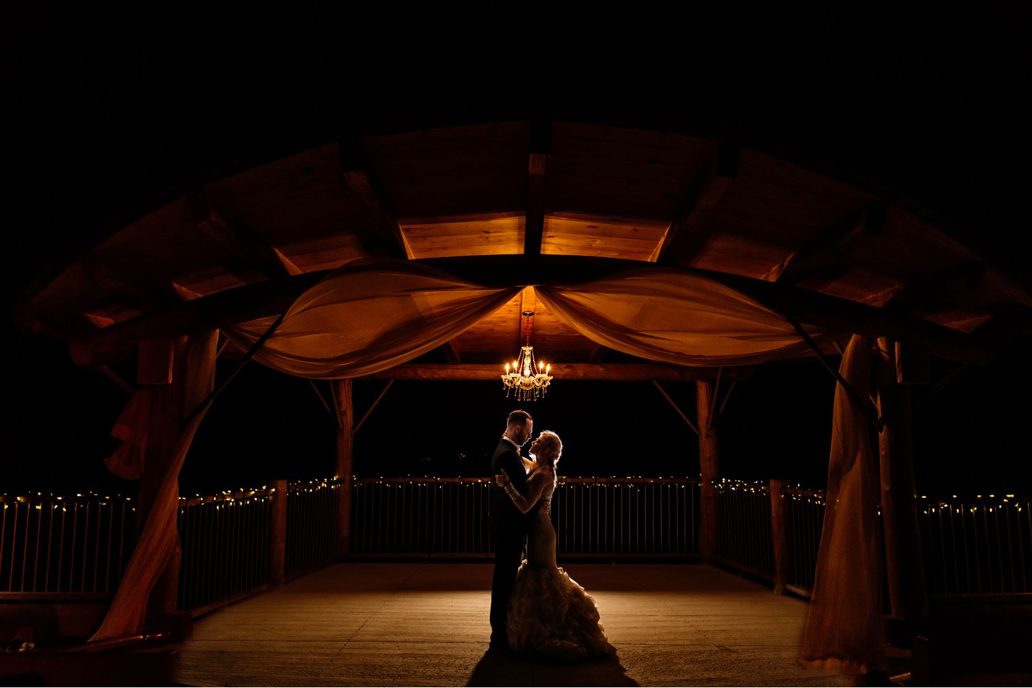 Nighttime Portrait of Bride and Groom during a Le Belevedere Wedding in Wakefield (Copy)