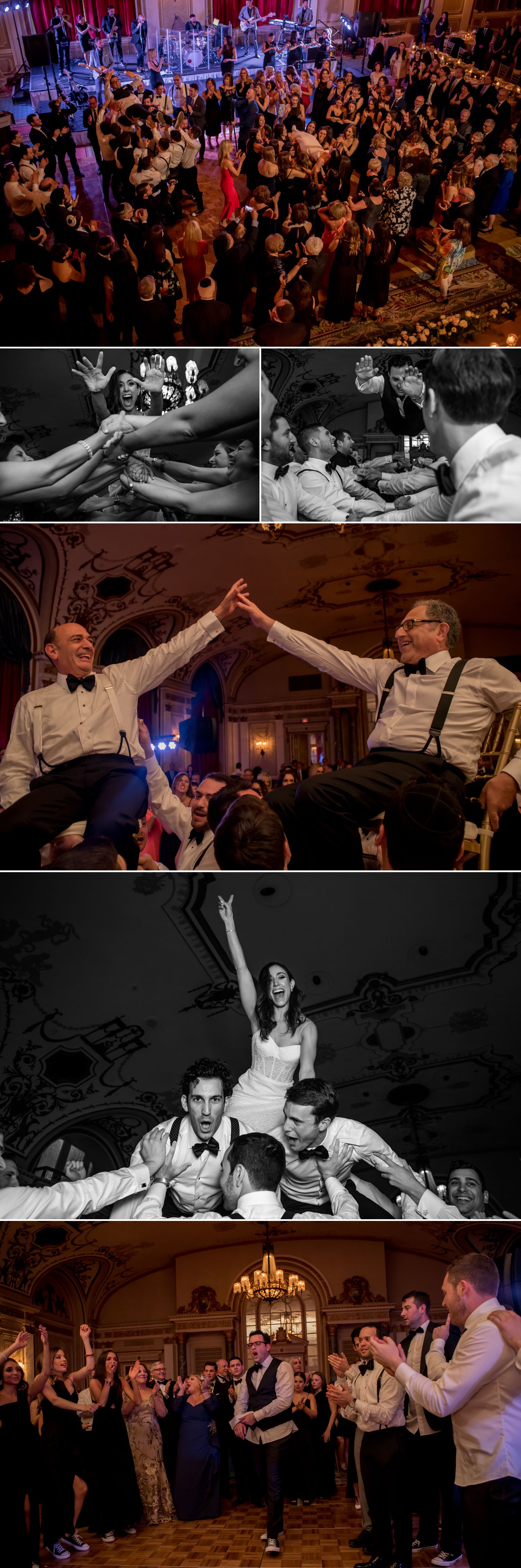 candid moments during horah dance at a jewish wedding in the chateau laurier ballroom in ottawa ontario