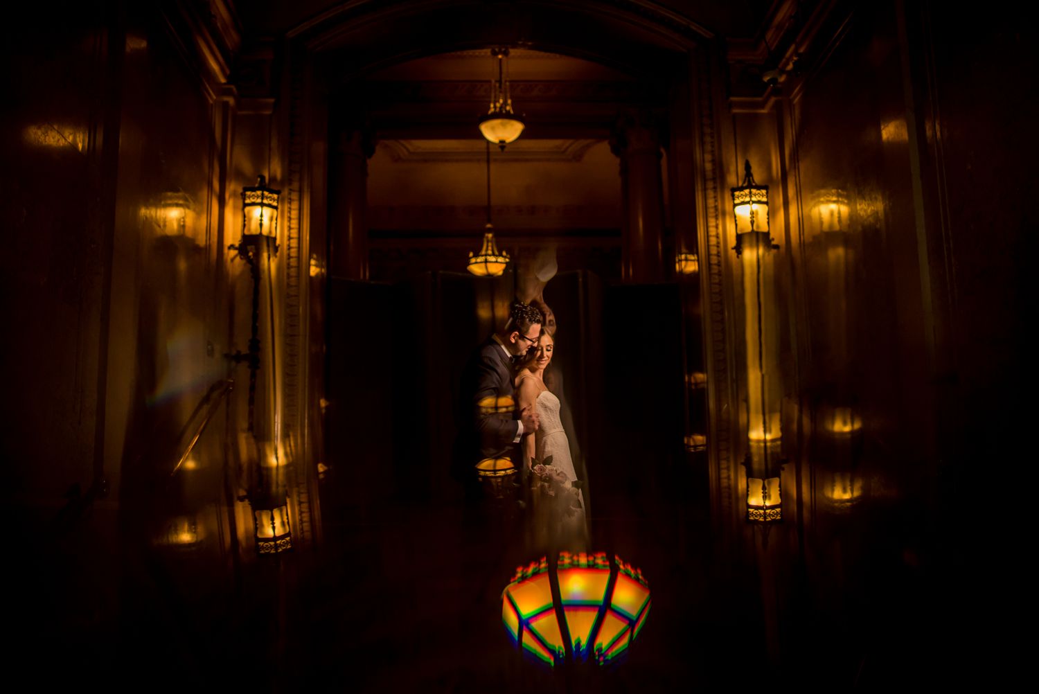 bride and groom night portrait at chateau laurier in ottawa ontario