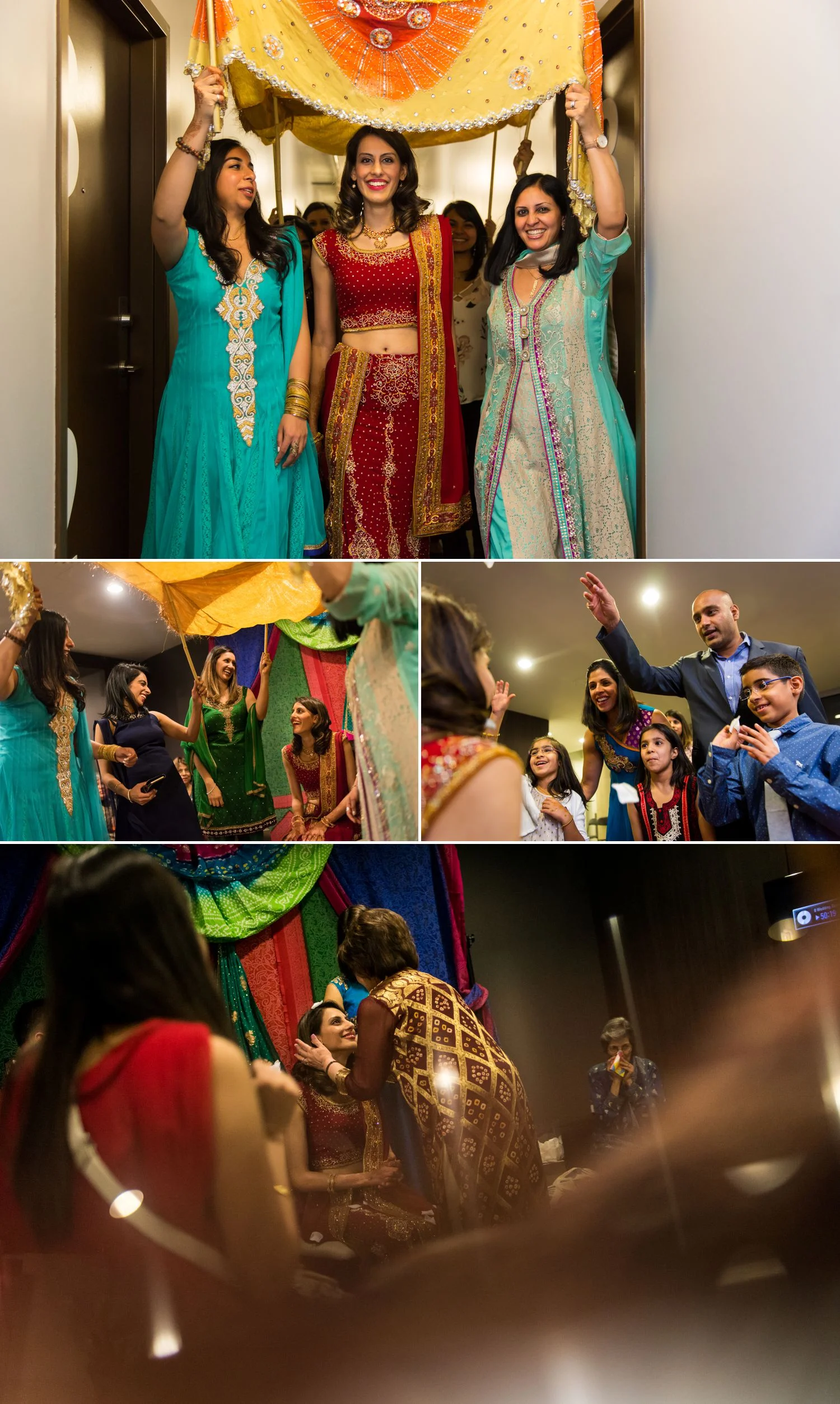 The bride with her family and friends during their traditional pre-wedding ceremony