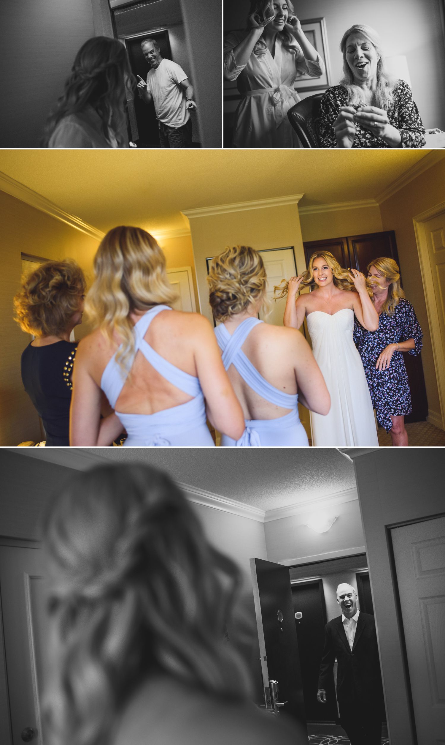 The bride with her bridesmaids and family getting ready at a Ottawa hotel