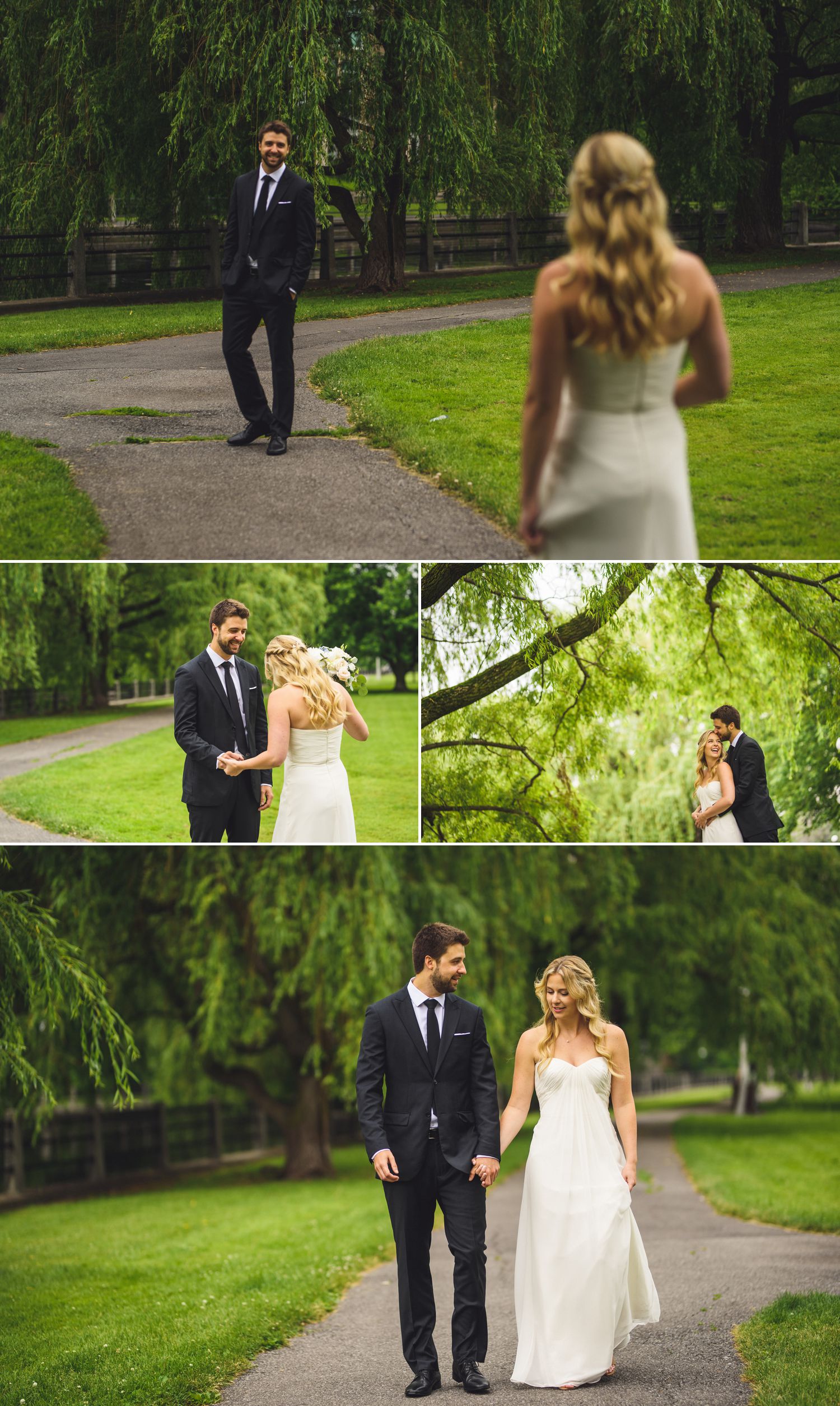 The bride and groom during their 'First Look' at Linden Terrace by the Rideau Canal in Ottawa, ON