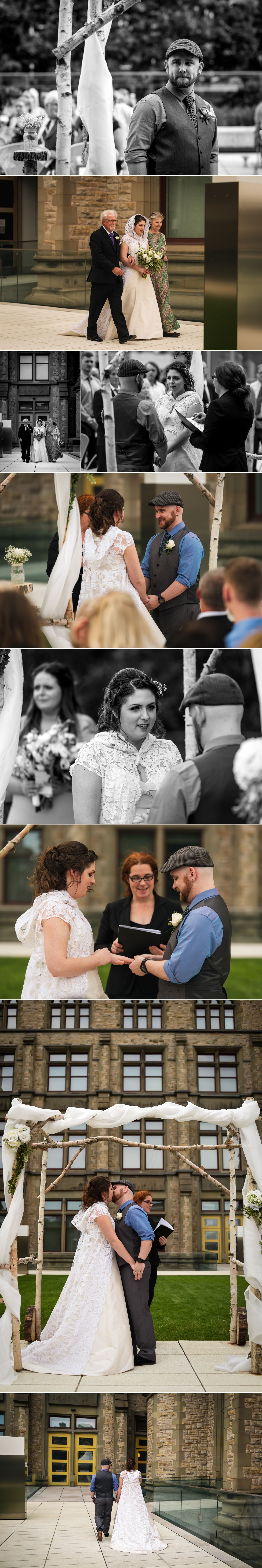 An outdoor wedding ceremony taking place in front of the Museum of Nature in downtown Ottawa