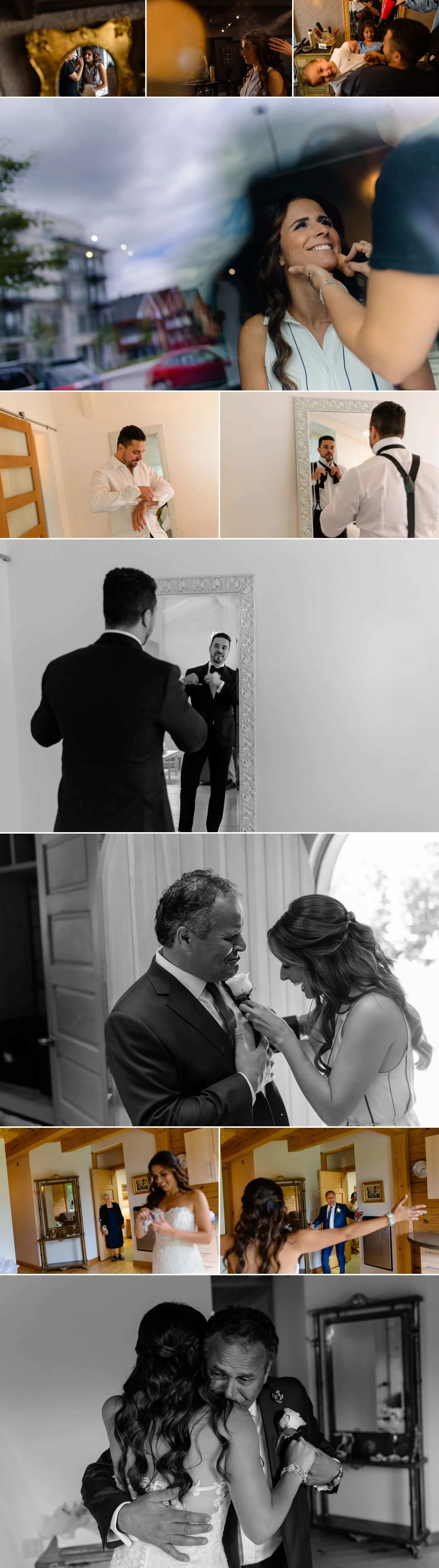 bride and groom getting ready for an italian wedding at le belevedere in wakefield quebec