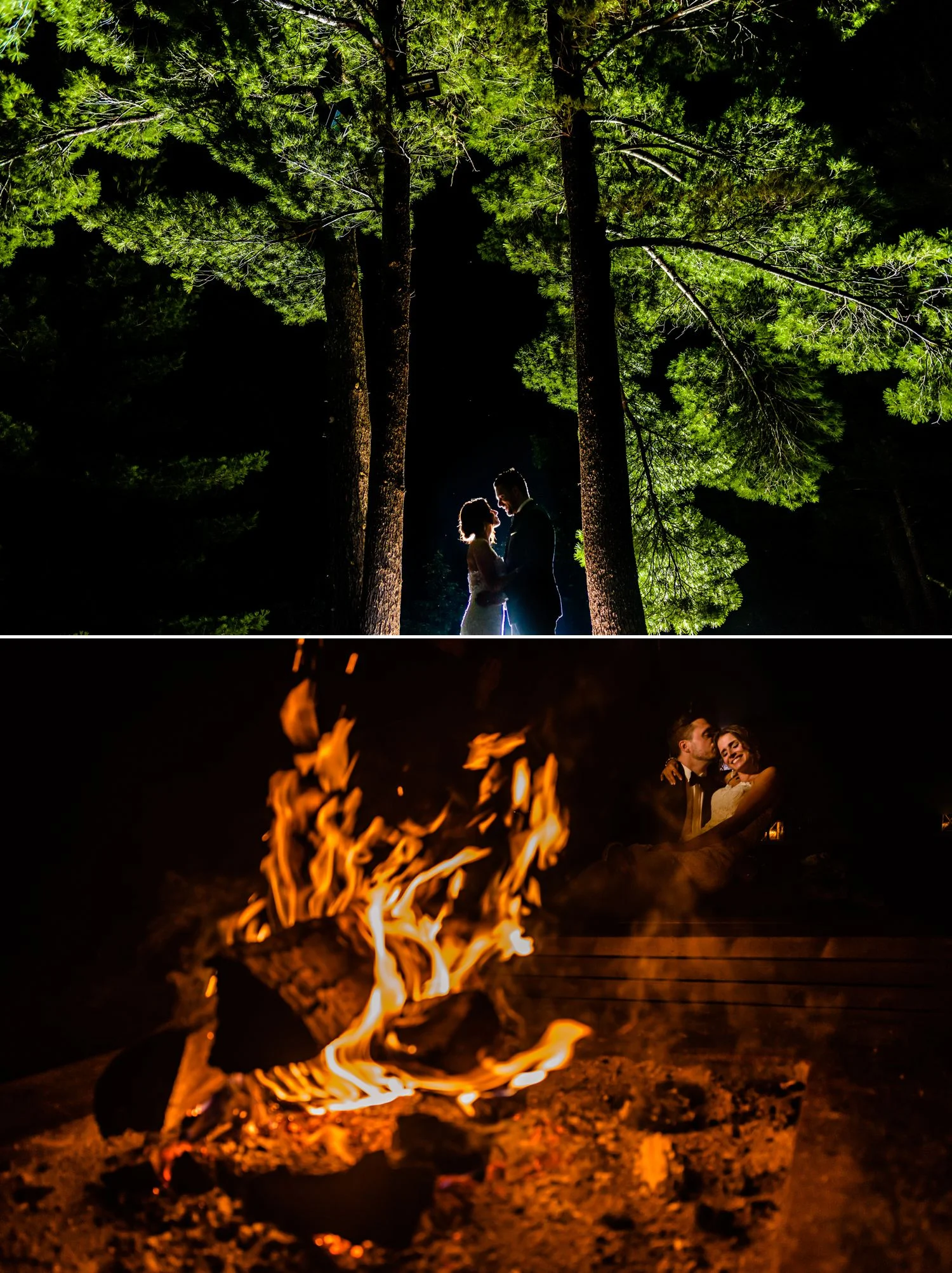 bride and groom nightime portraits at an italian wedding at le belevedere in wakefield quebec
