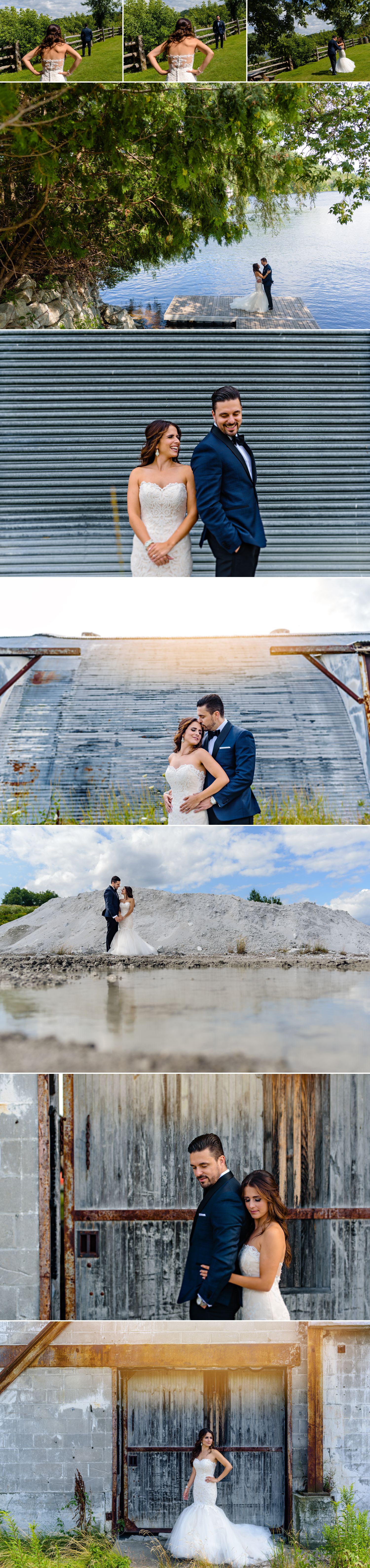 bride and groom have first look before an italian wedding at le belevedere in wakefield quebec