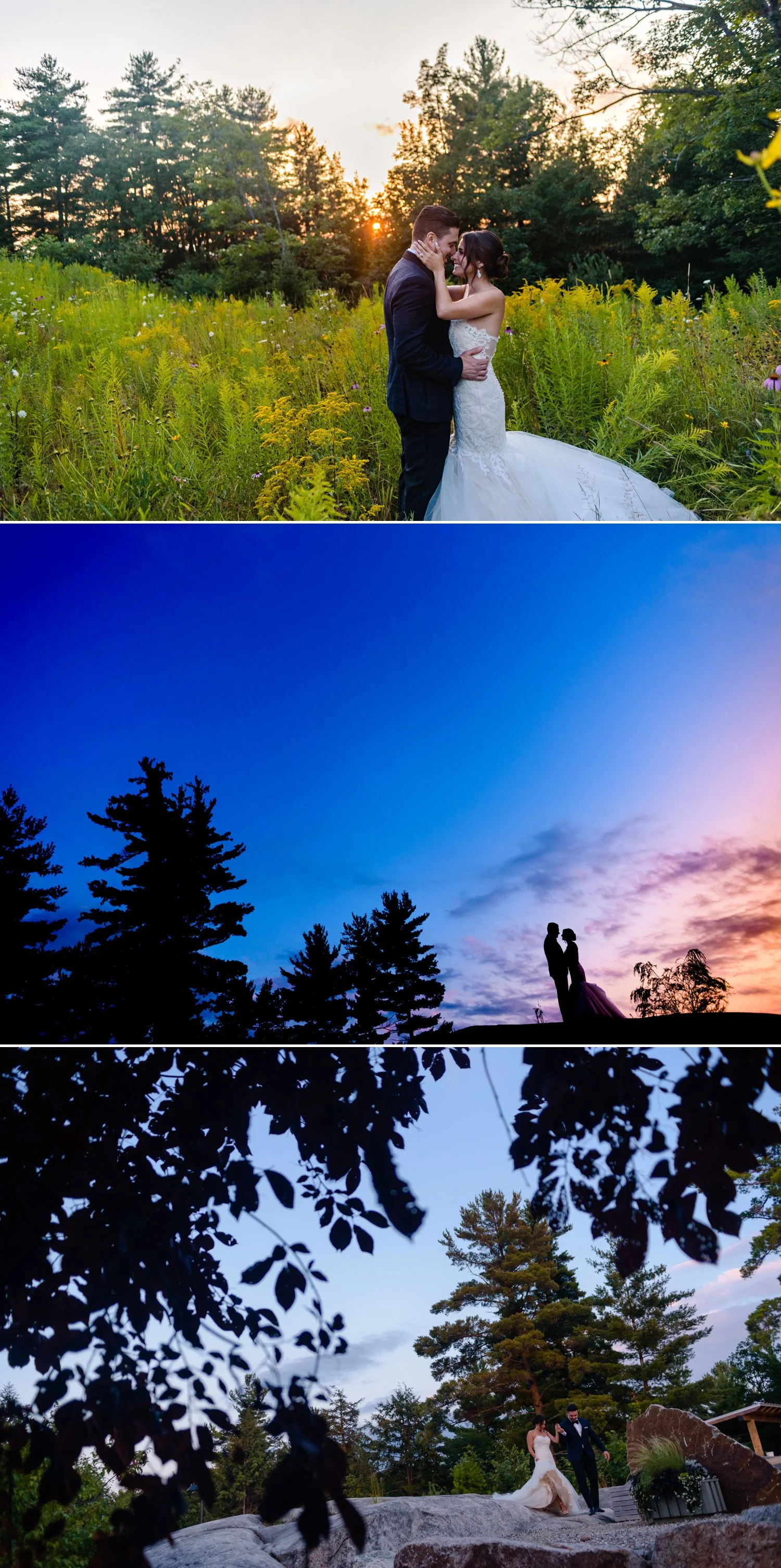 bride and groom sunset portraits at an italian wedding at le belevedere in wakefield quebec