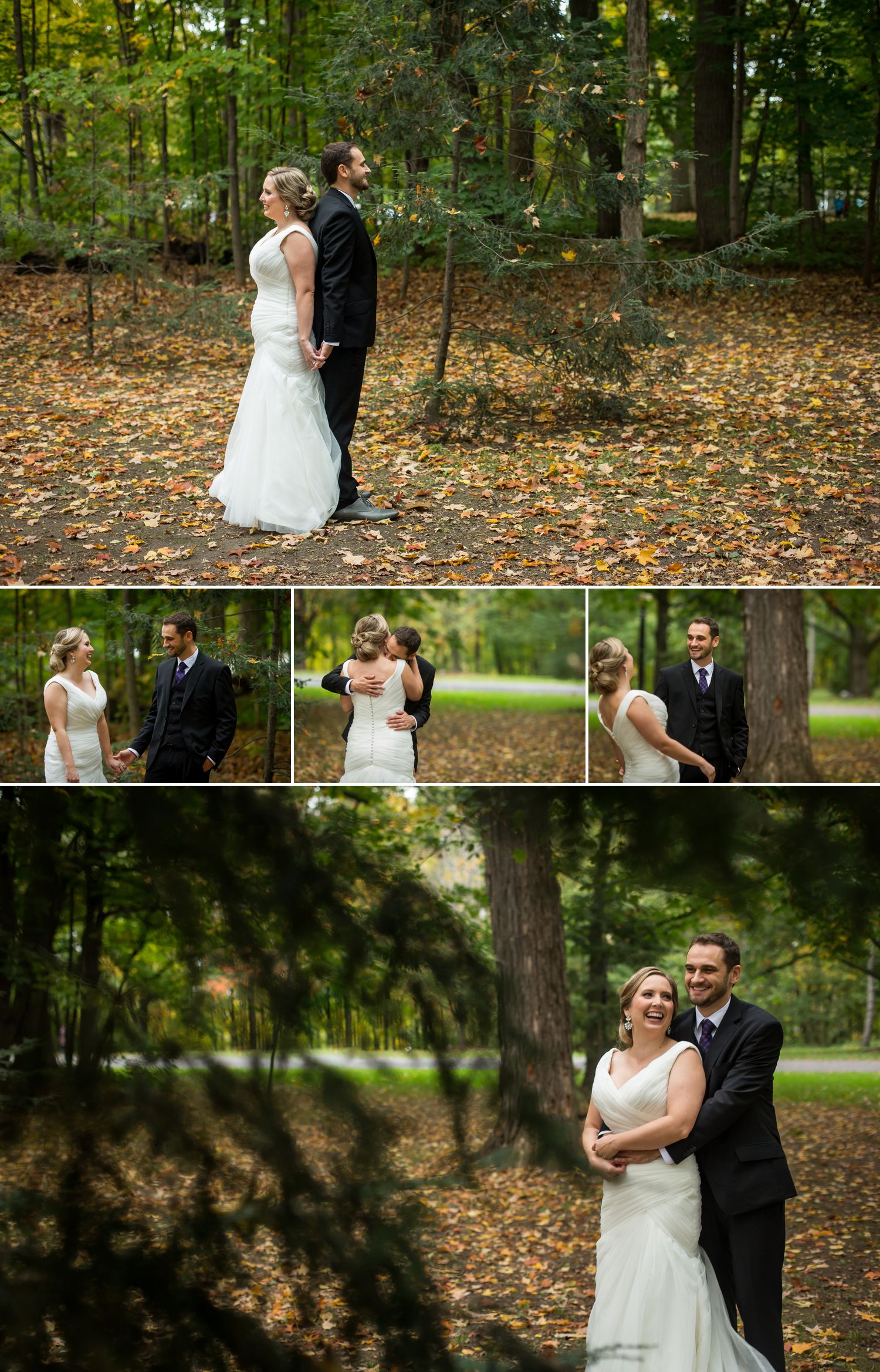 The bride and groom during their first look outside at Rockcliffe Park in Ottawa