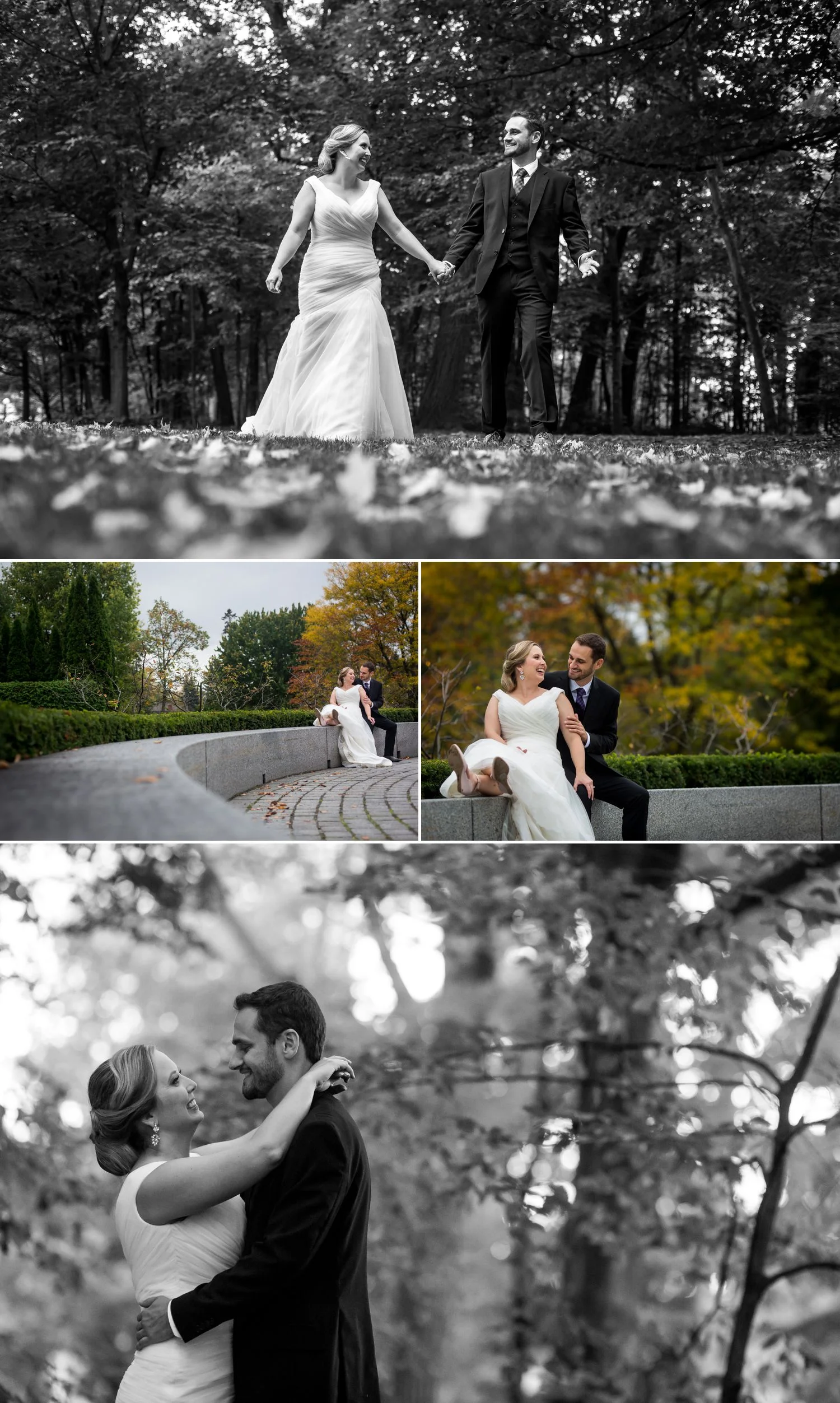 Portraits of the bride and groom taken outside at Rockcliffe Park in Ottawa