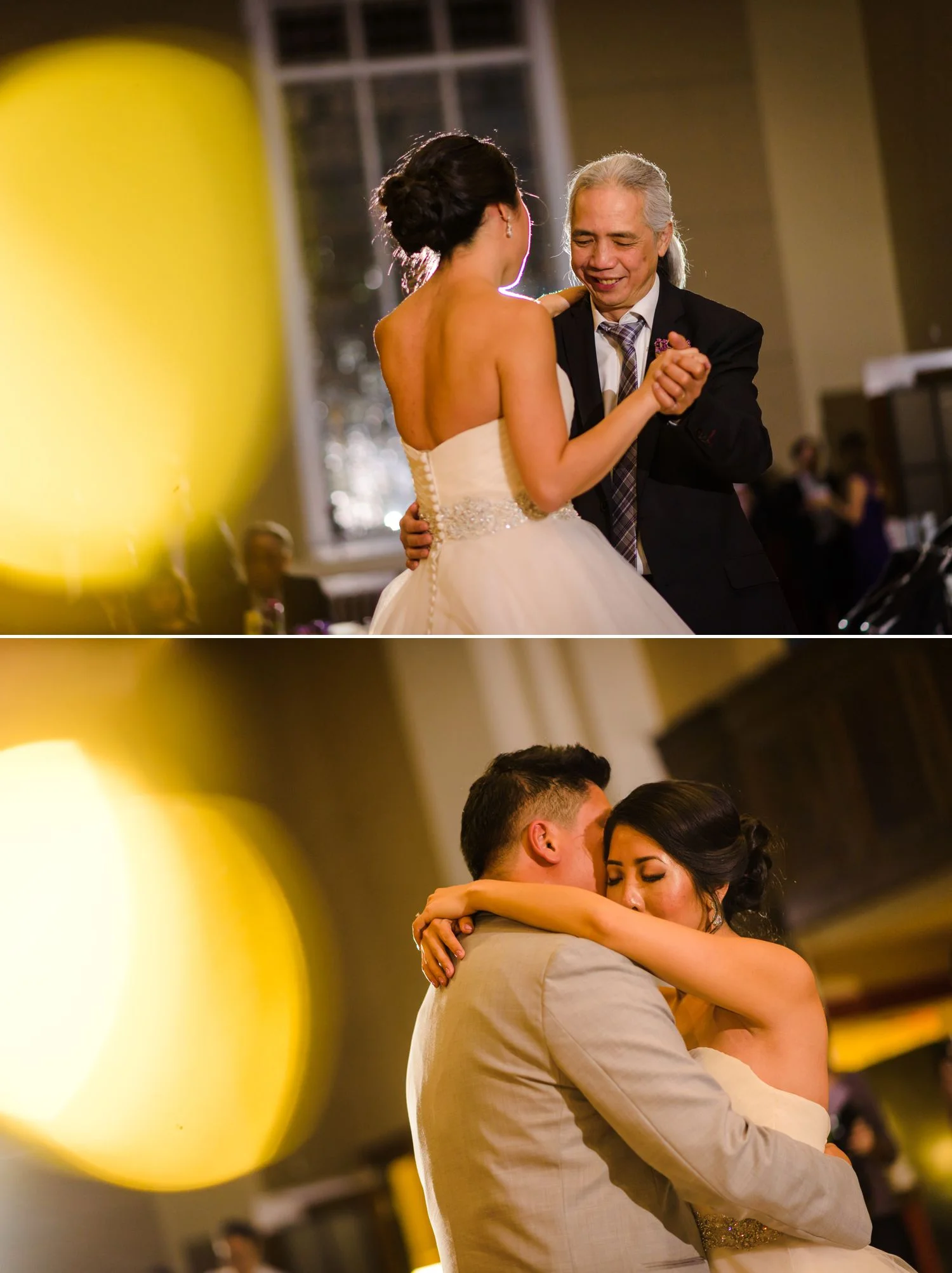 The bride and groom during their first dances at the wedding reception taking place at The Glebe Community Centre in Ottawa