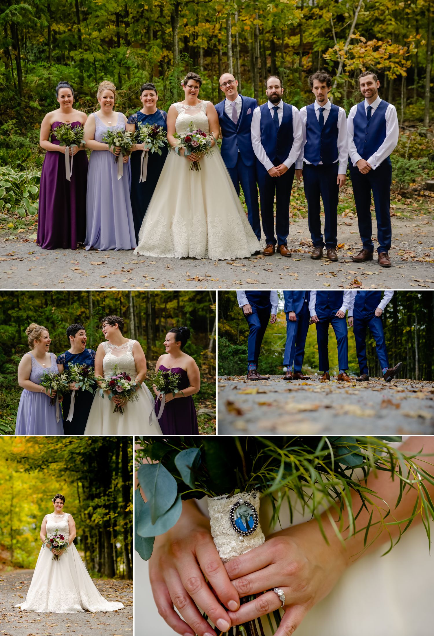 Portraits taken of the bride and groom and their wedding party party after their outdoor ceremony at La Grange de la Gatineau