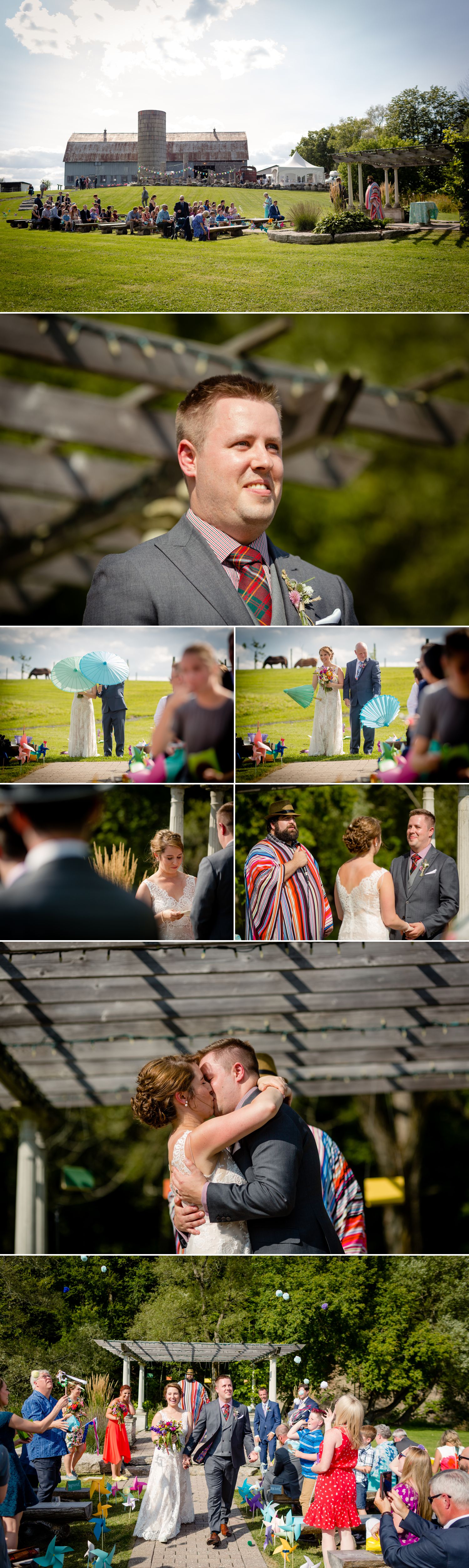 A wedding reception taking place outside on a summer day at Haymow Farm in Ottawa