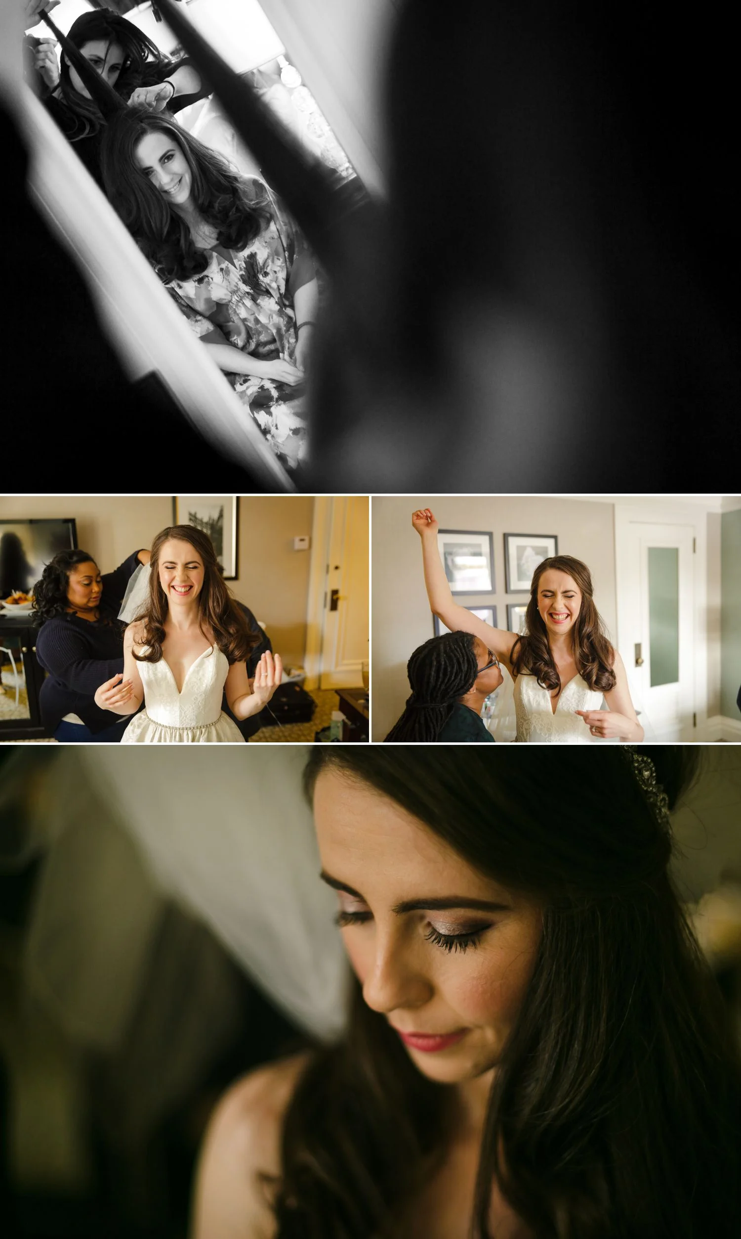 The bride with her family and friends getting ready