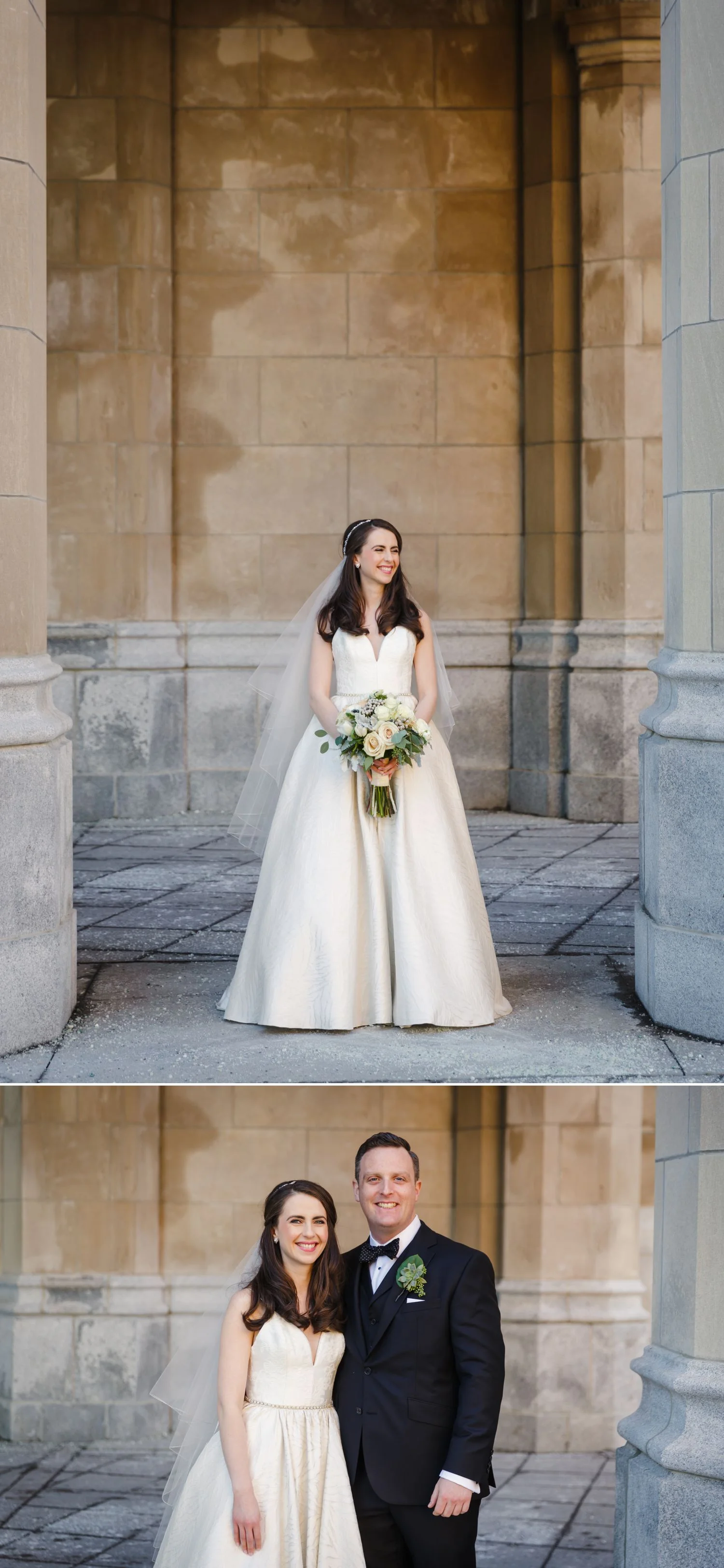 Portraits of the bride and groom taken outside the Chateau Laurier in downtown Ottawa