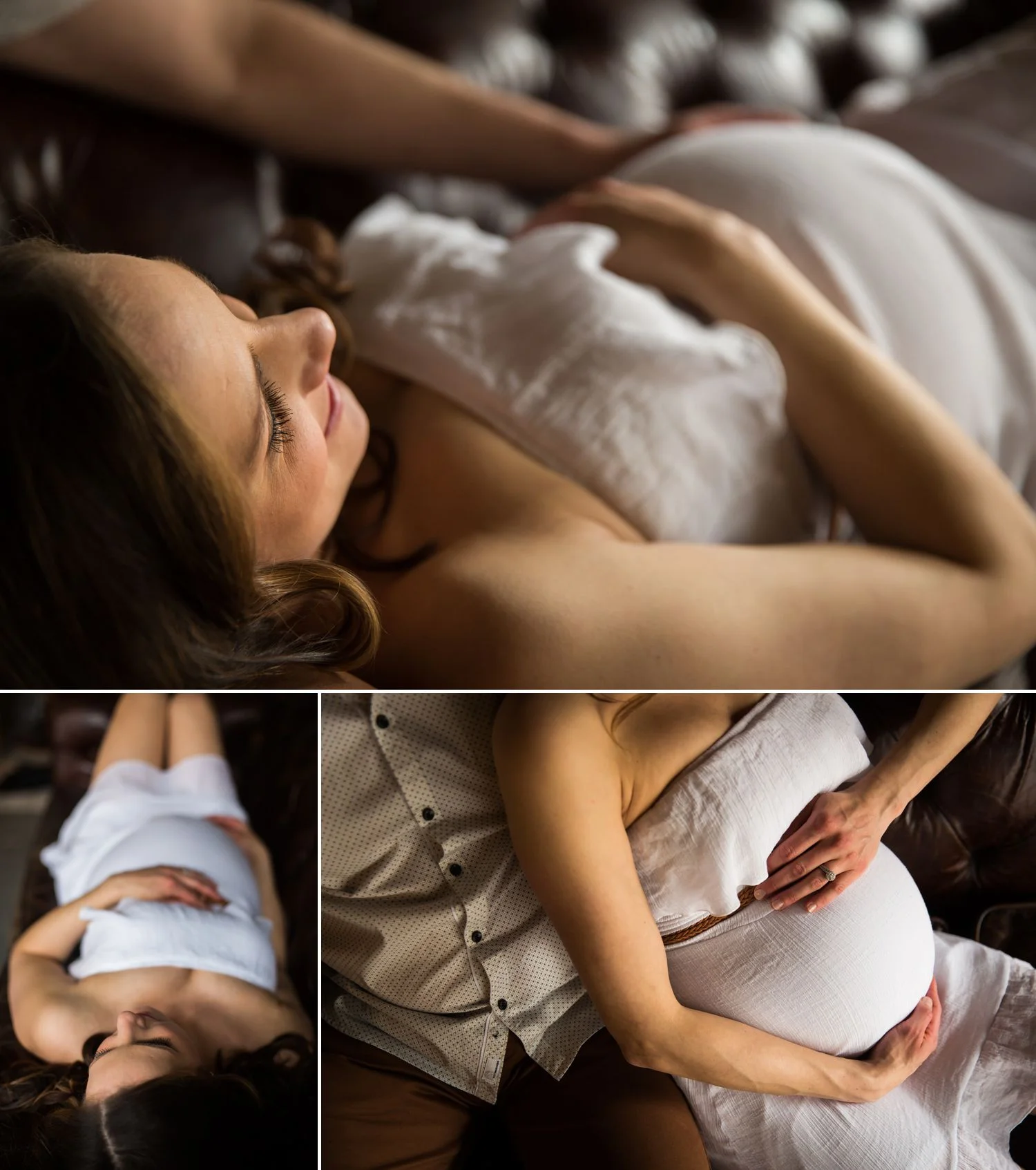 casual maternity portrait in white