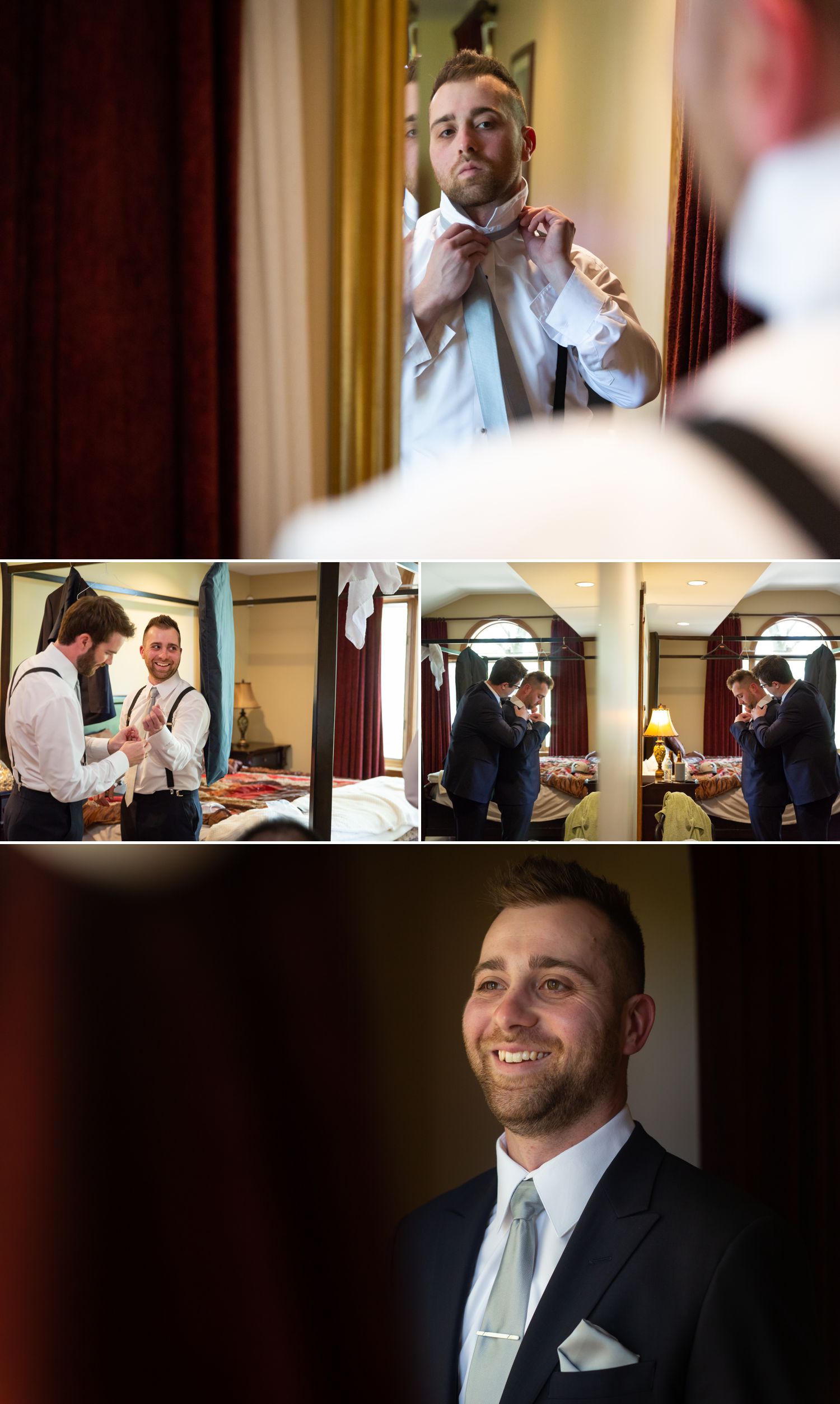 The groom with his groomsmen getting ready at The Orchard View Guesthouse