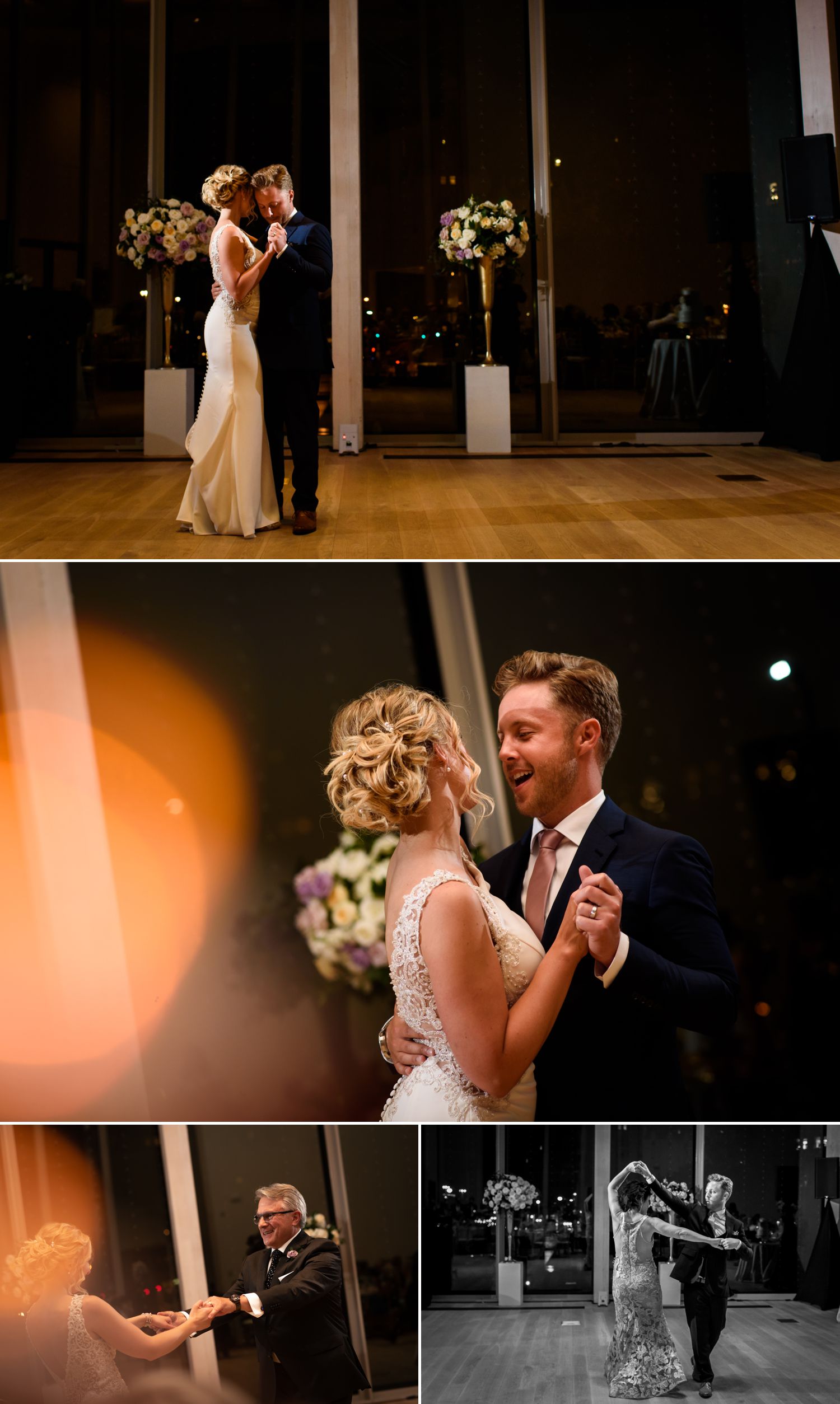 The brie and groom during their first dances at their wedding reception help at The National Arts Centre in downtown Ottawa