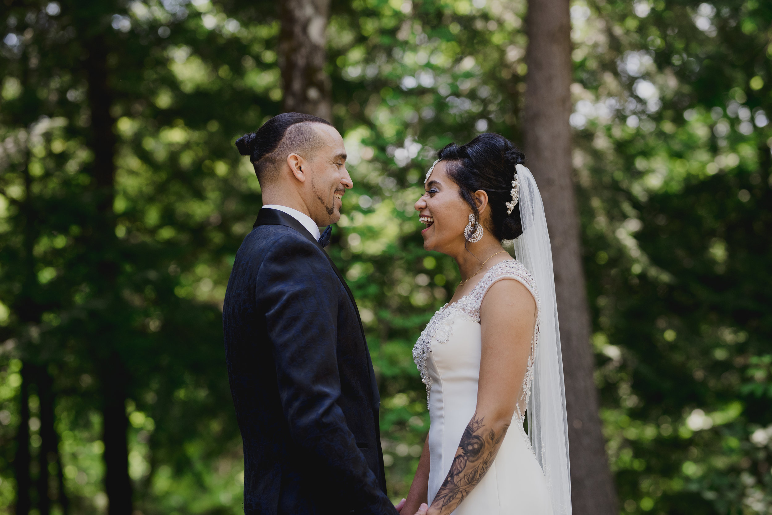 bride and groom portrait in the forest
