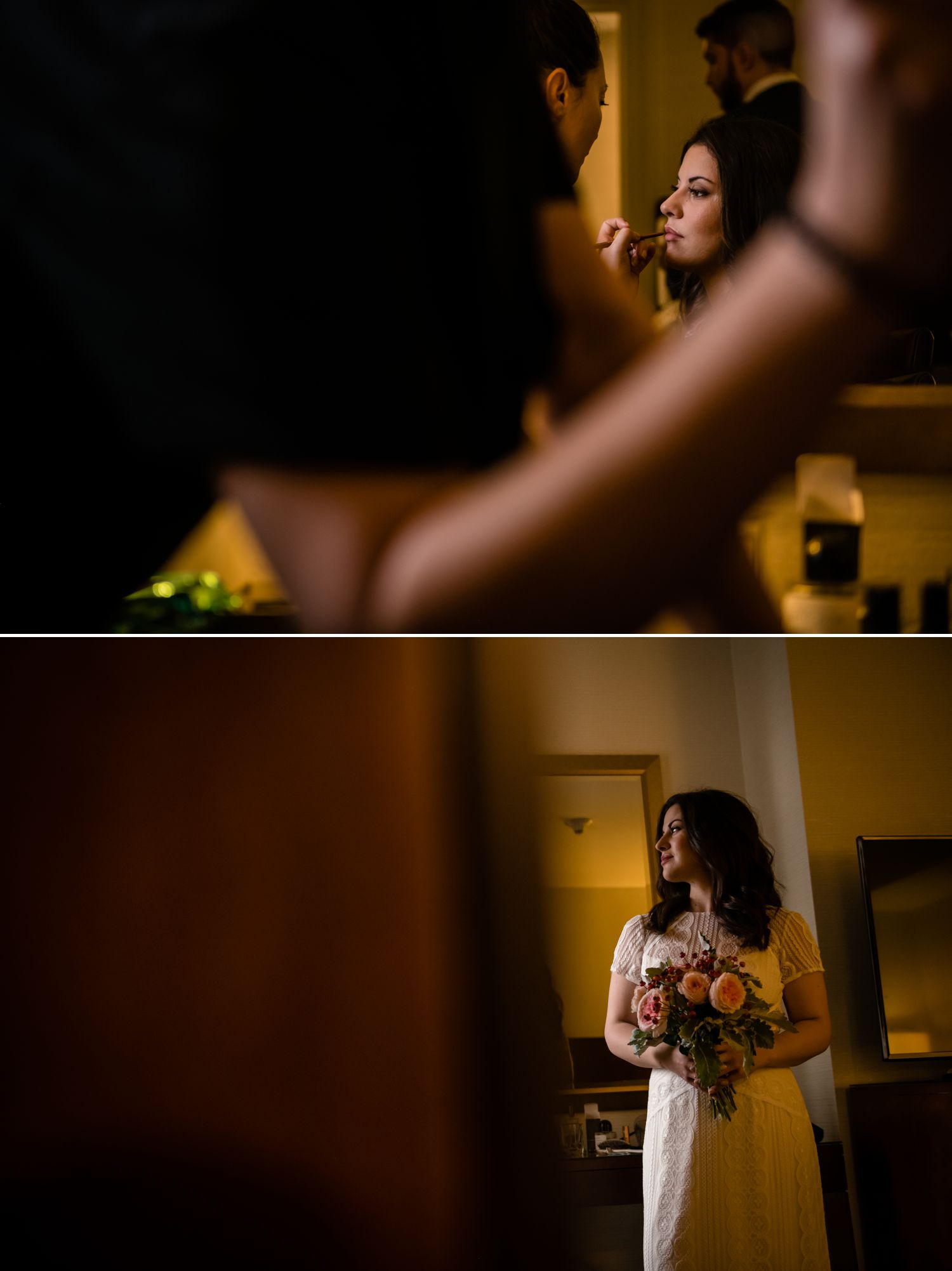 photograph of bride getting her makeup done