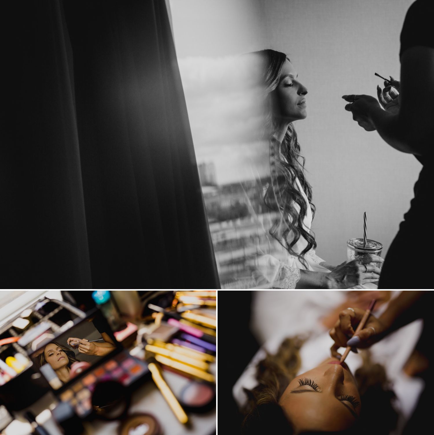 The bride getting her make-up done before her Niagara-on-the-Lake wedding