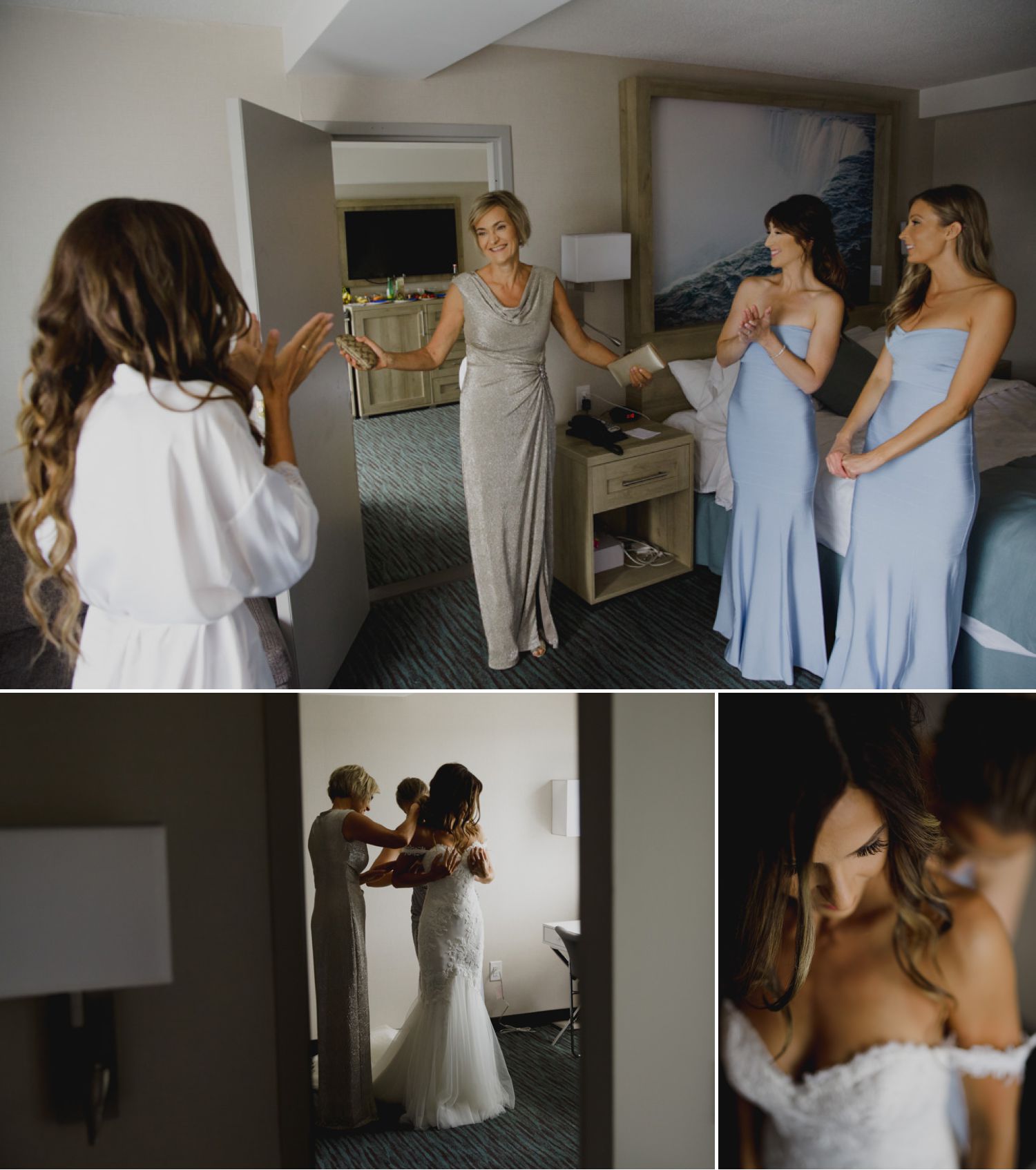 The bride with her mother and bridesmaids getting ready before the wedding ceremony at Niagara-on-the-Lake
