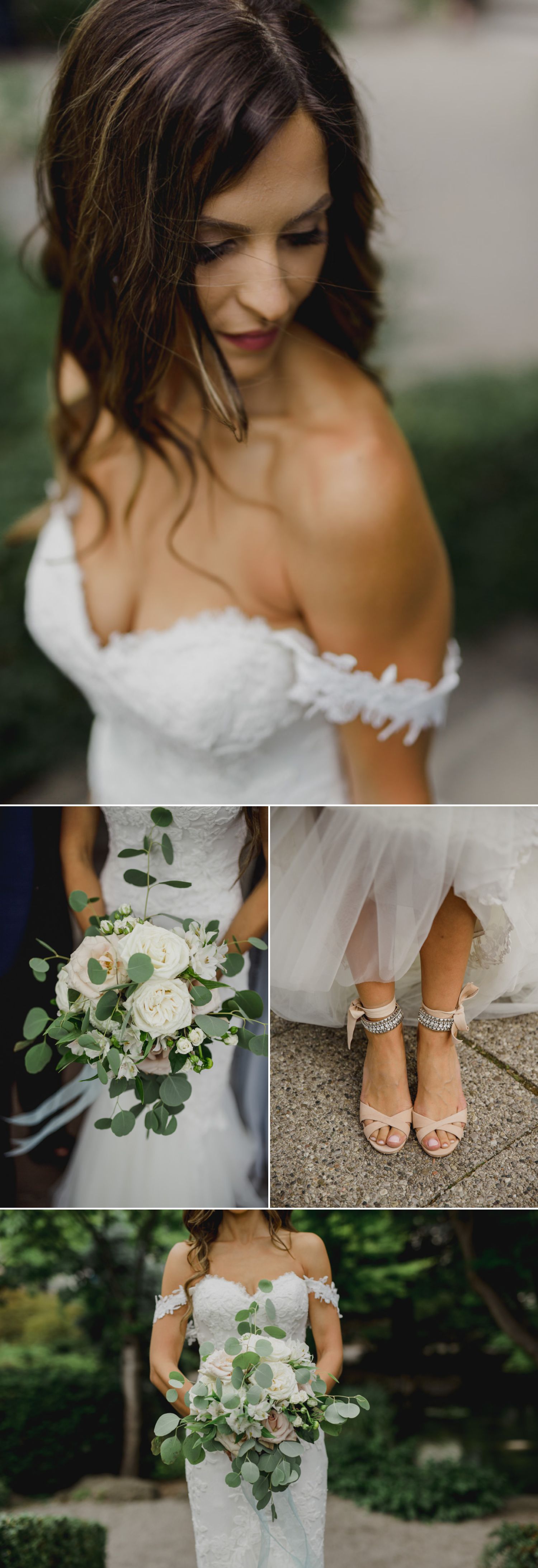 Portraits of the bride showcasing her dress and other details