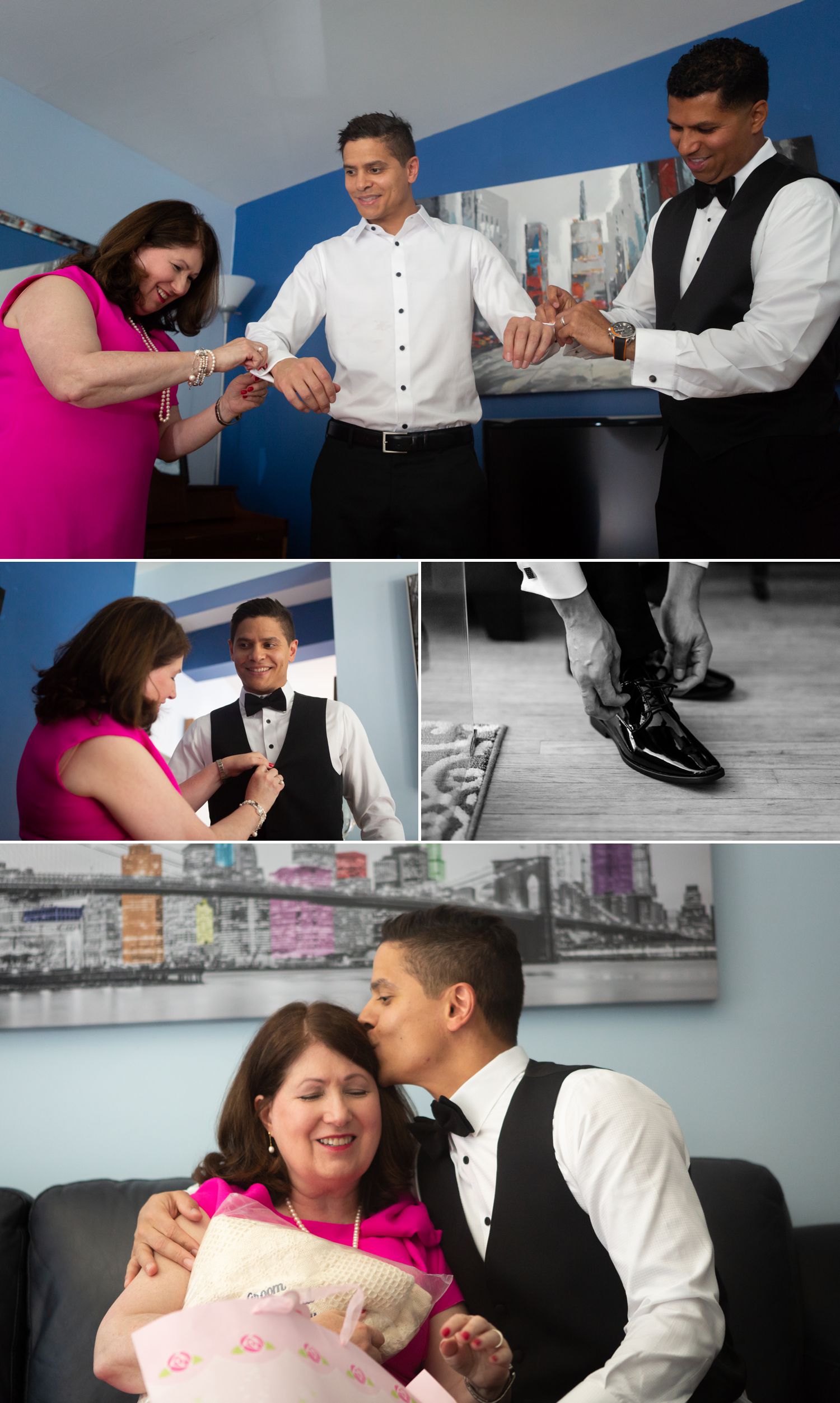 The groom getting ready with his friends and family at their home in Ottawa, ON