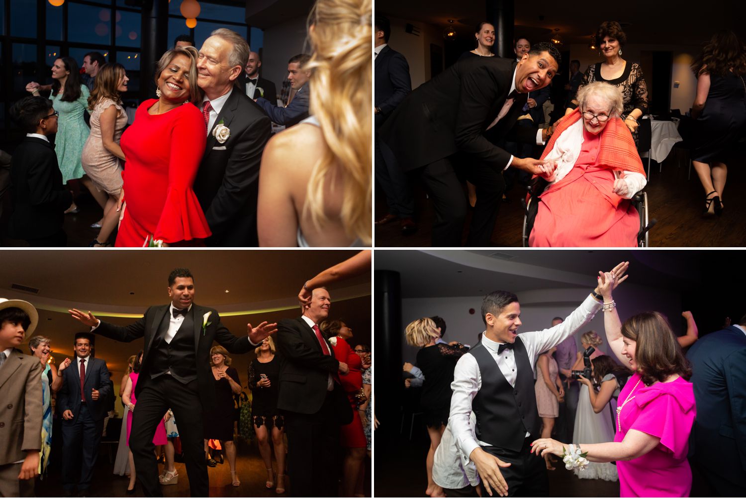 Guests dancing at a wedding reception taking place at Lago Bar &amp; Grill in Ottawa