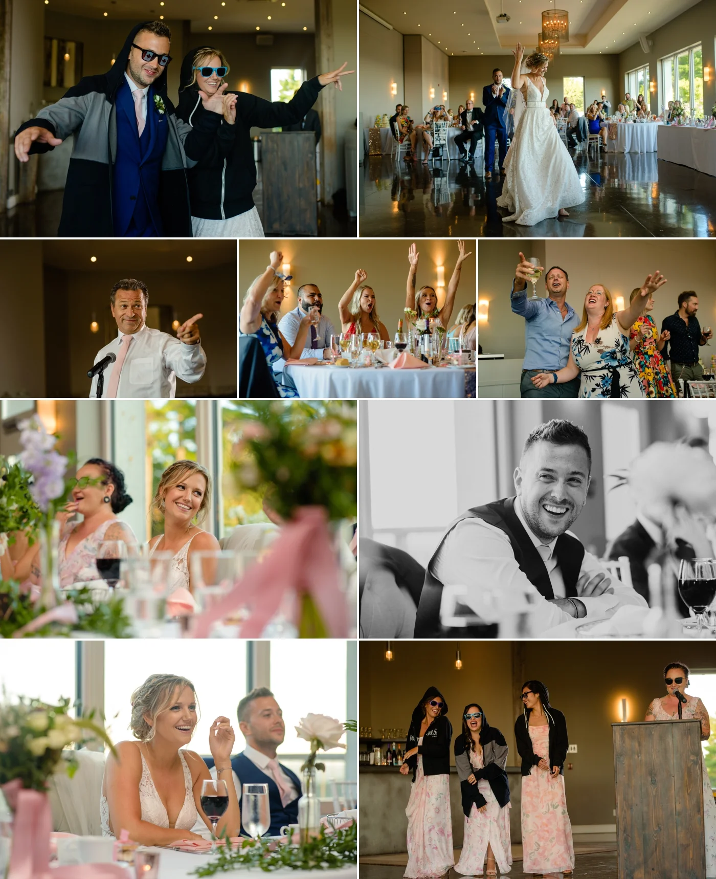 bride and groom candid moments during their le belvedere wedding reception in wakefield quebec