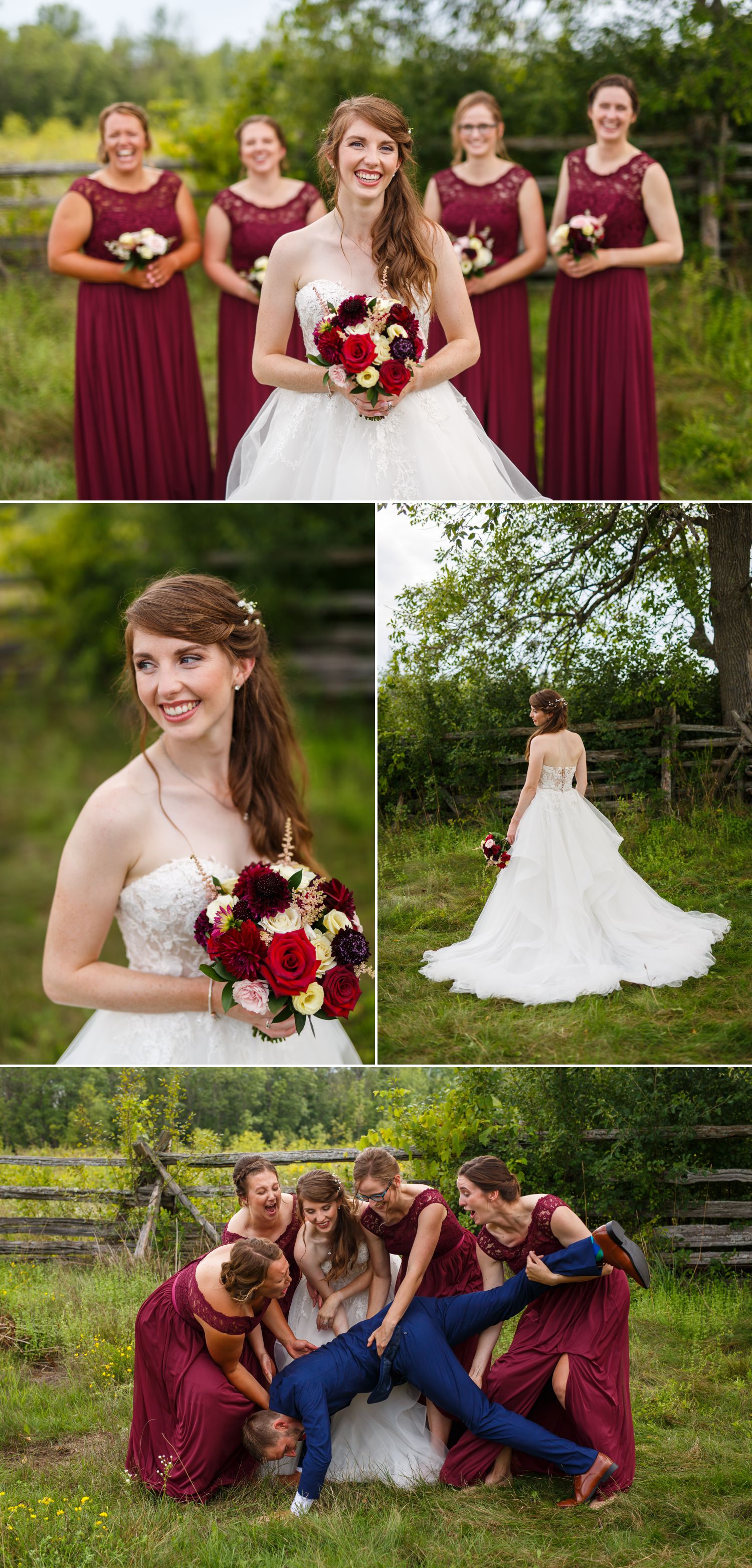 Portraits of the bride and groom with their wedding party at Stonefields Estate