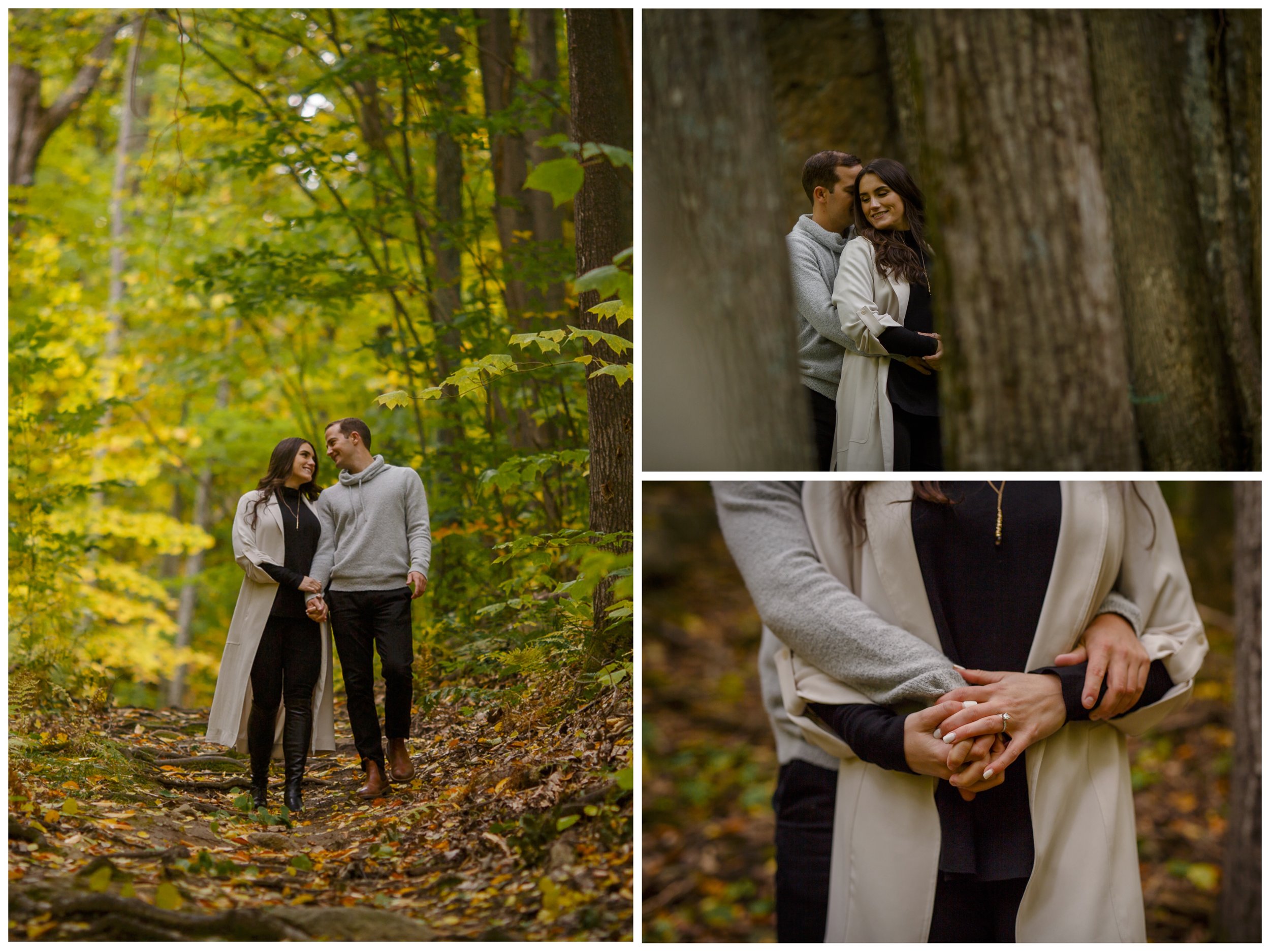 a young engaged couple in the forest in ottawa