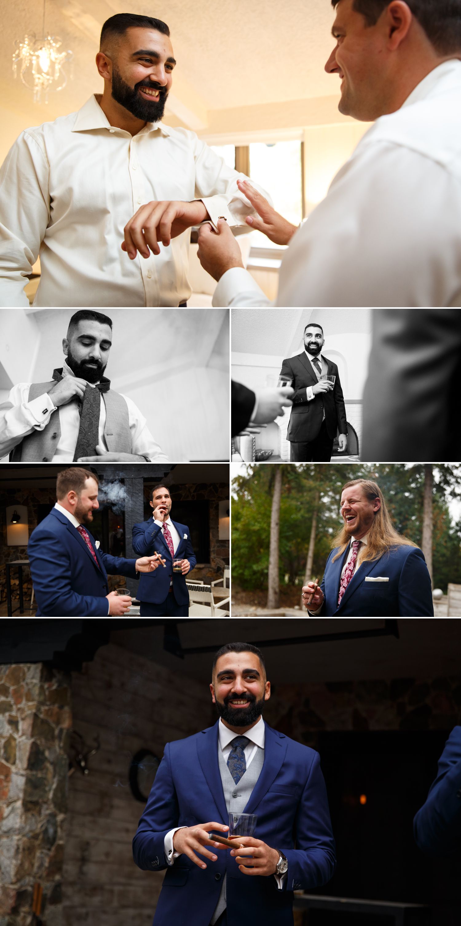 The groom getting ready with his groomsmen at Le Belvedere
