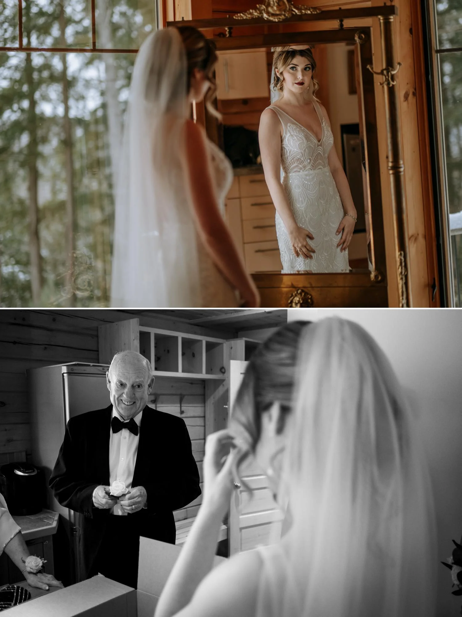 photo of a bride seeing herself in a mirror