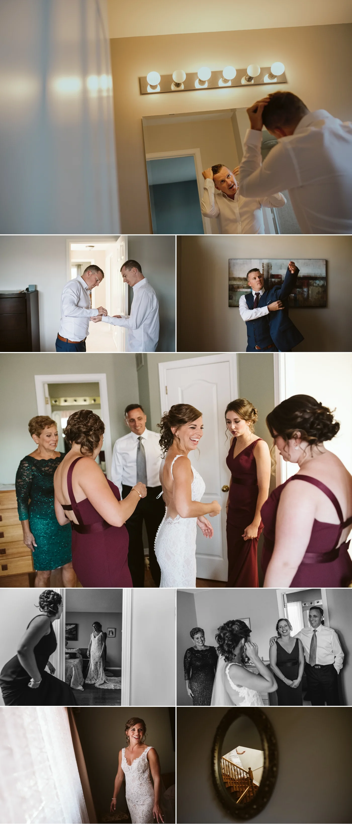 bride and groom get ready for their hunt and golf club wedding in ottawa ontario