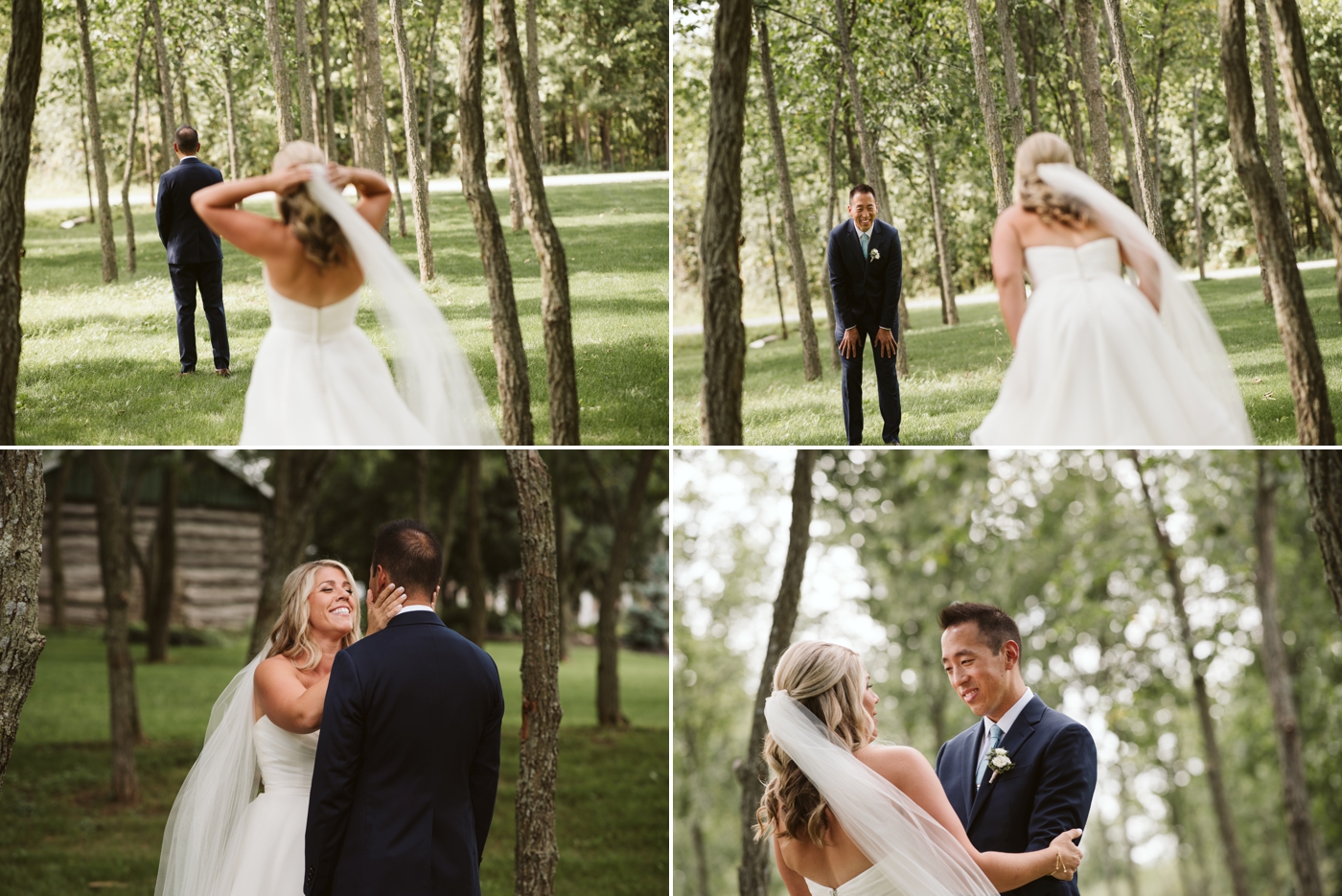 candid moments of bride and grooms first look before stonefields wedding ceremony in carelton place ontario