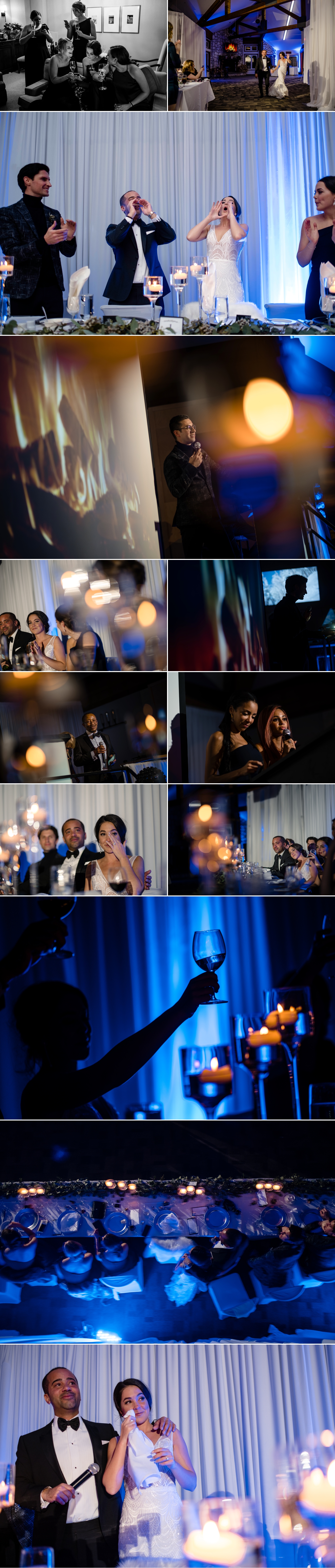 candid moments during a winter wedding reception at the grand manitou in mont tremblant quebec