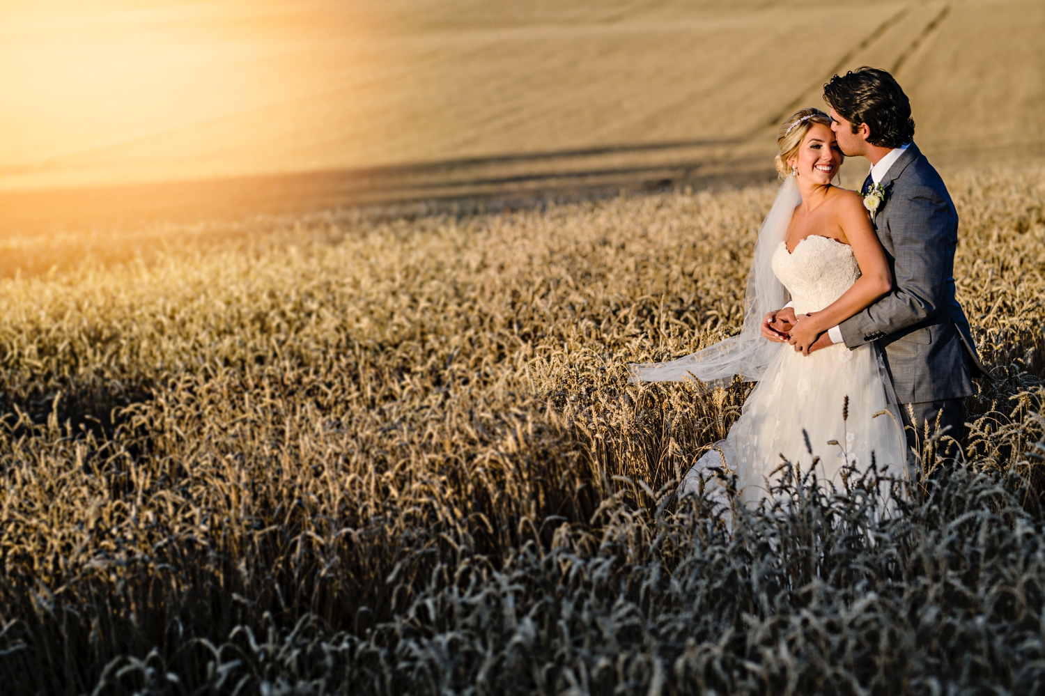 portrait of bride and groom during sunset during a evermore weddings and events wedding in almonte ontario