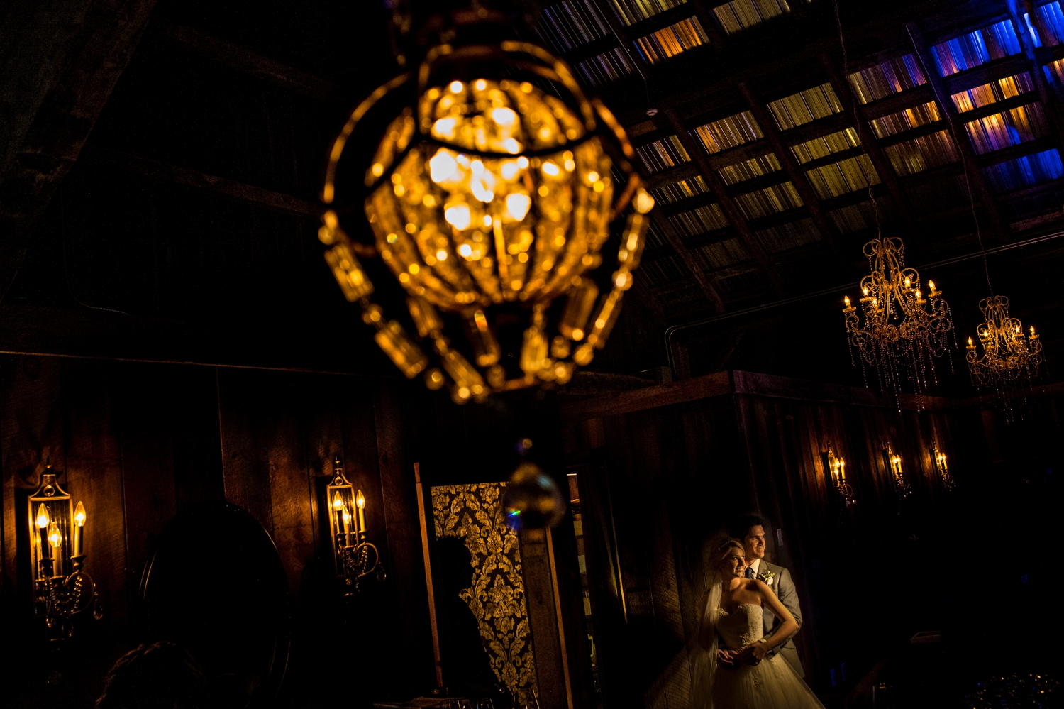 nighttime portrait of bride and groom during an evermore weddings and events wedding reception in almonte ontario