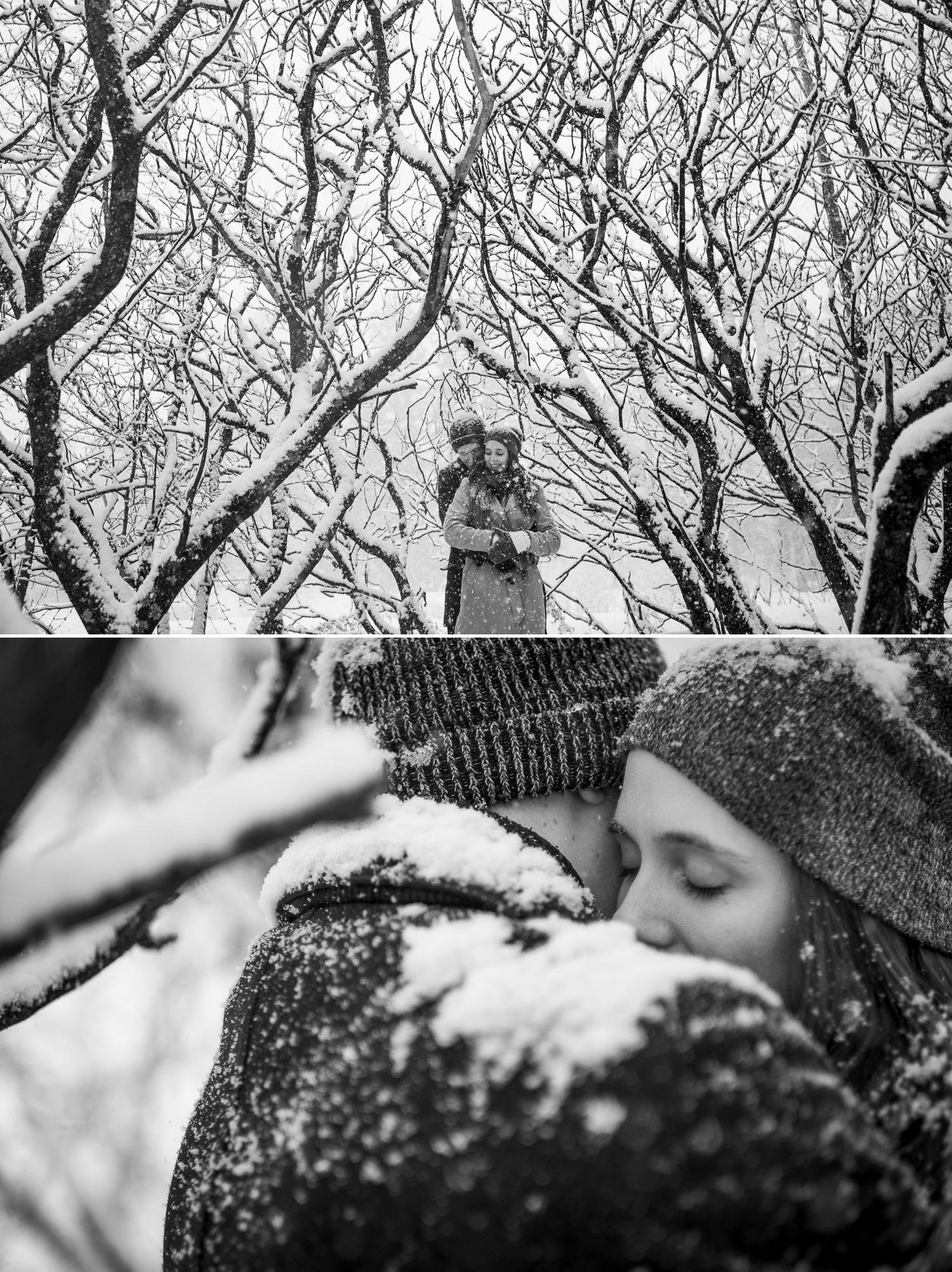 black and white engagement photos in nature