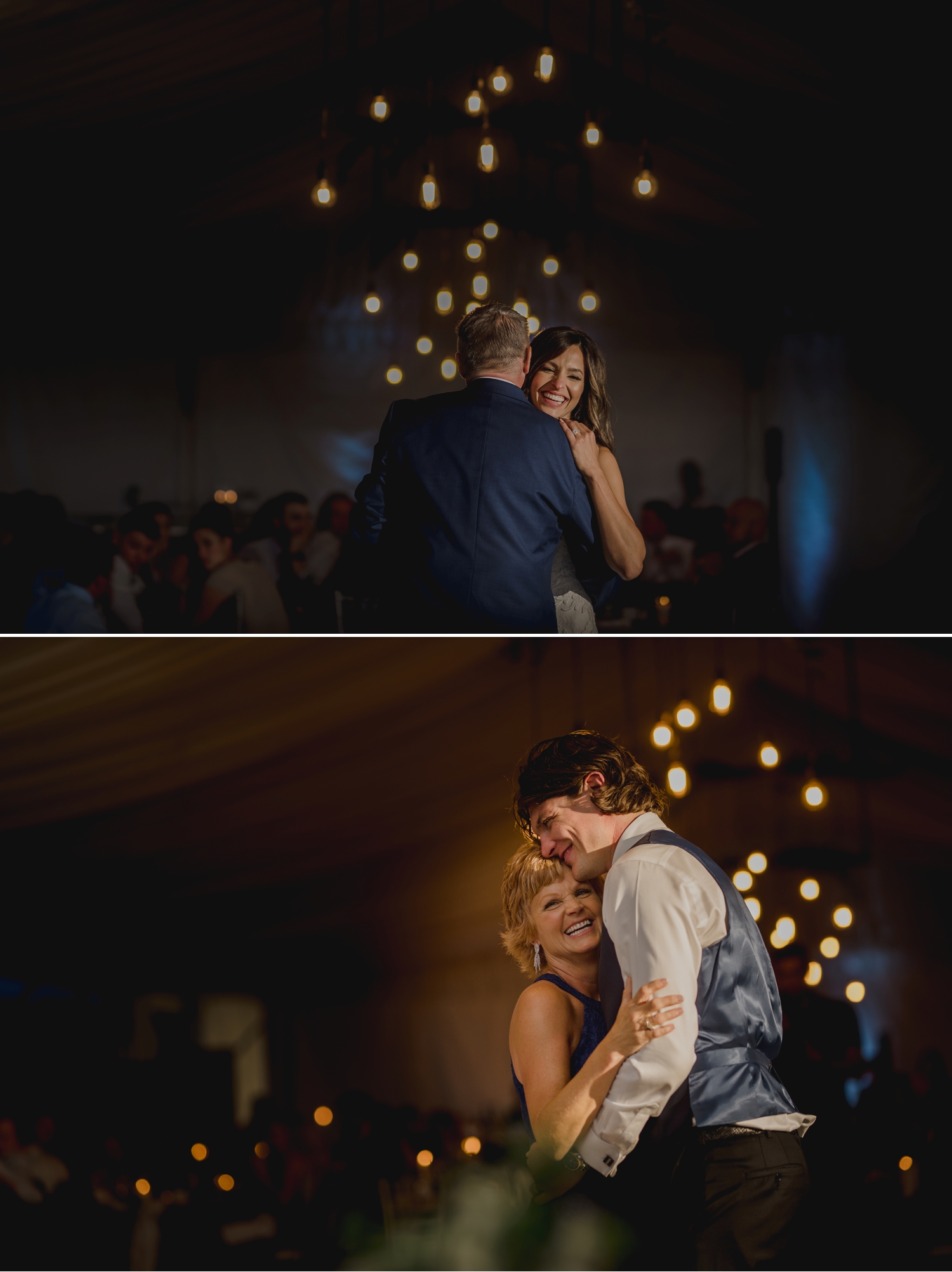 photo of bride and groom having their parent dances during a wedding reception at the ravine vineyard in niagara on the lake ontario