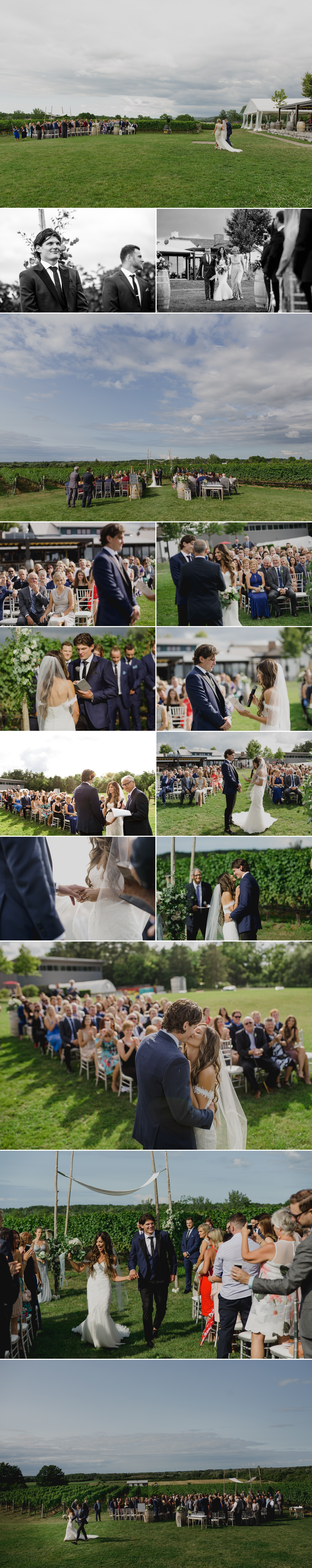 photos of candid moments during a wedding ceremony at the ravine vineyard in niagara on the lake ontario