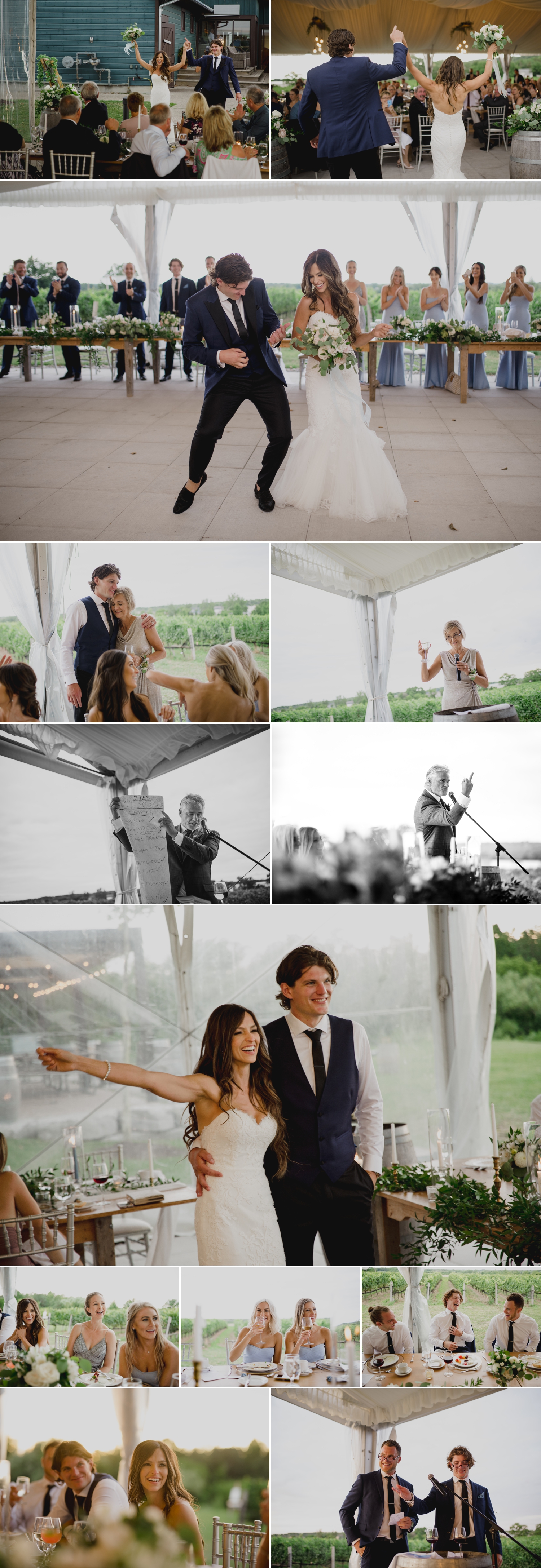 photos of candid speech moments during a wedding reception at the ravine vineyard in niagara on the lake ontario