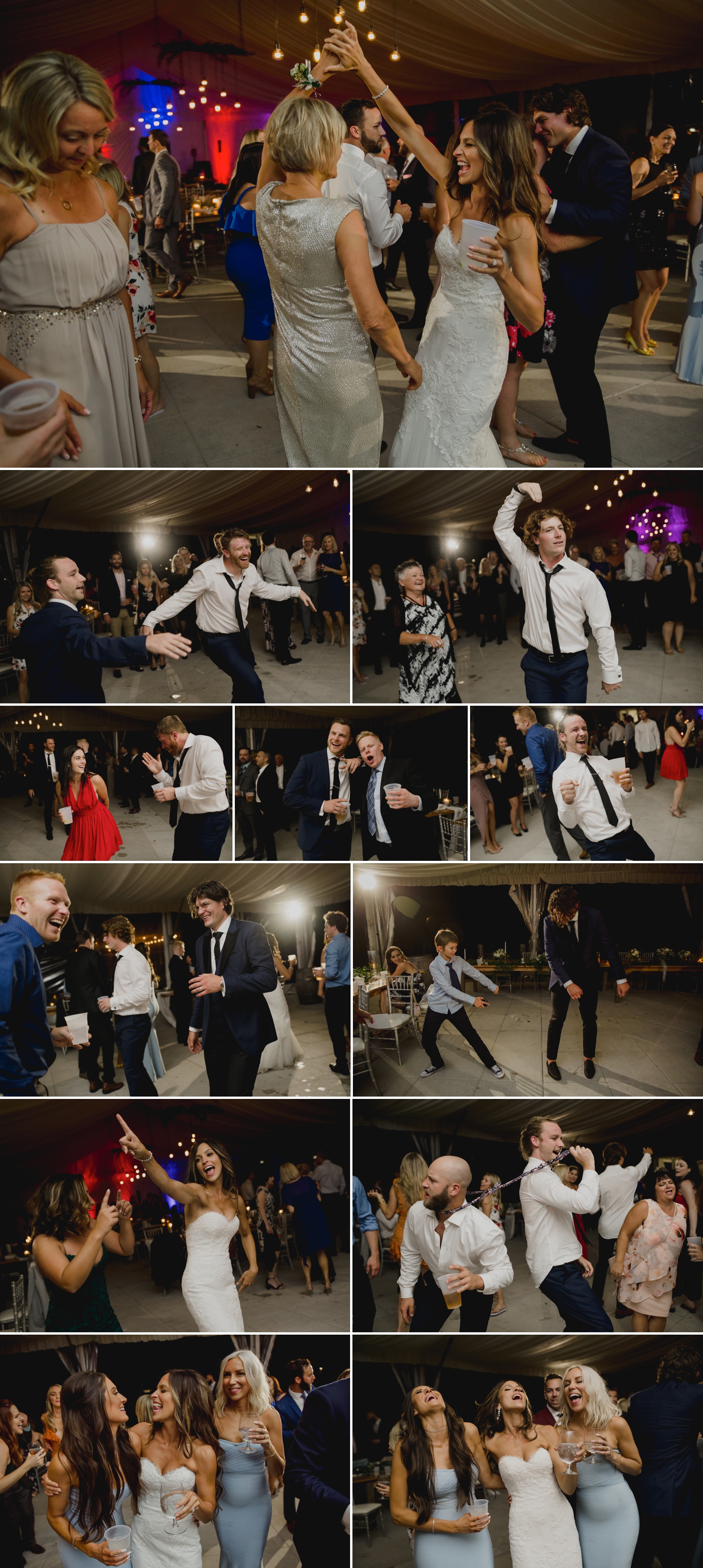 photos of candid moments on the dance floor during a wedding reception at the ravine vineyard in niagara on the lake ontario