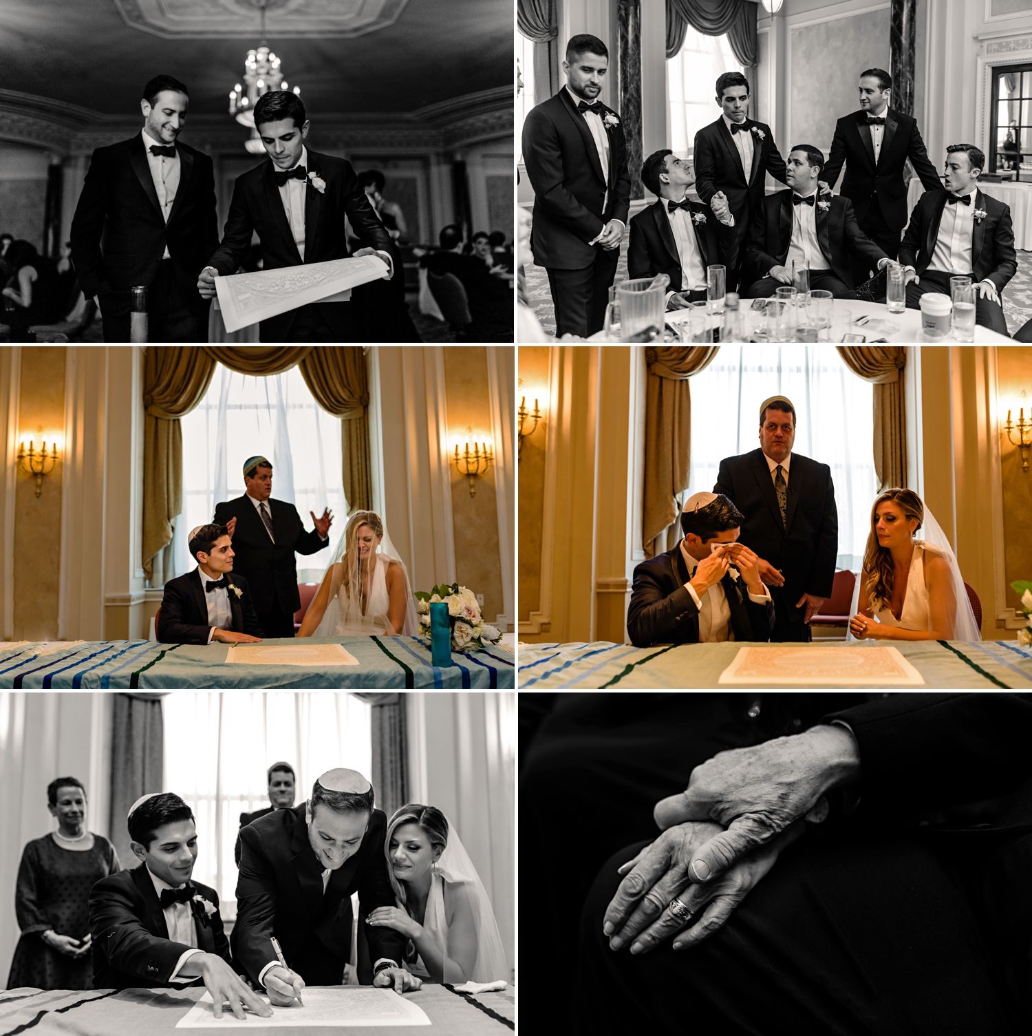 photos of candid moments during the ketubah signing during a jewish wedding at the chateau laurier wedding in ottawa ontario