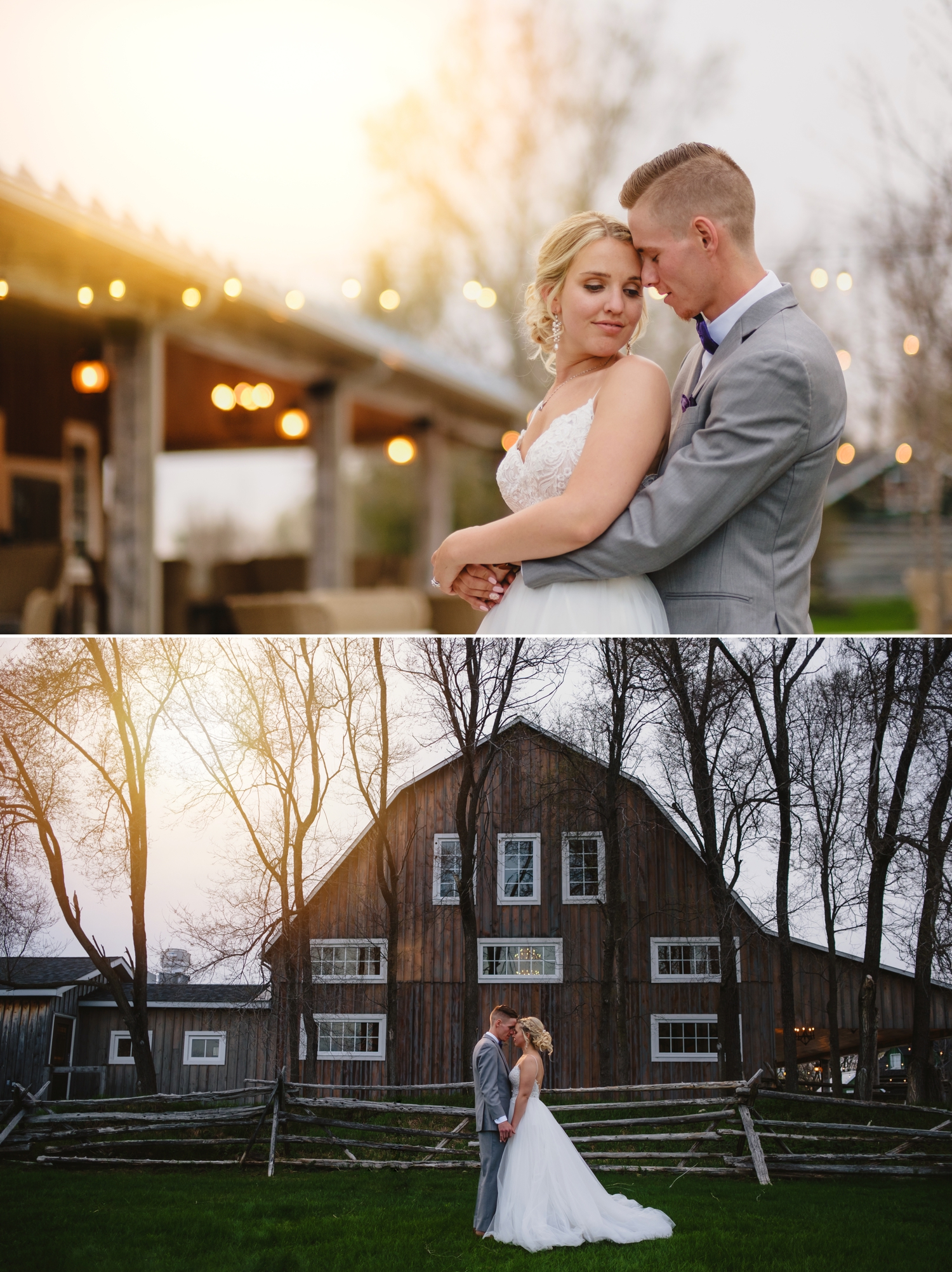 sunset portraits of bride and groom during stonefields estate wedding ceremony in carleton place ontario