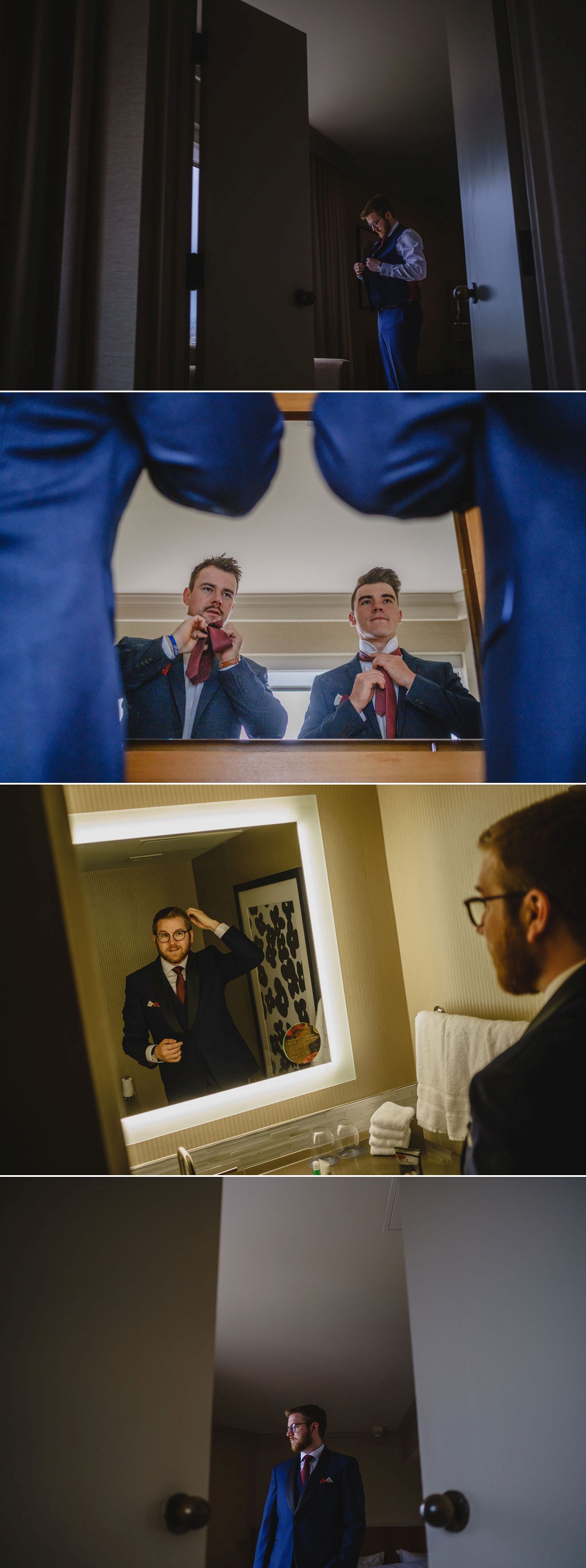 photos of a groom getting ready for his wedding at the westin