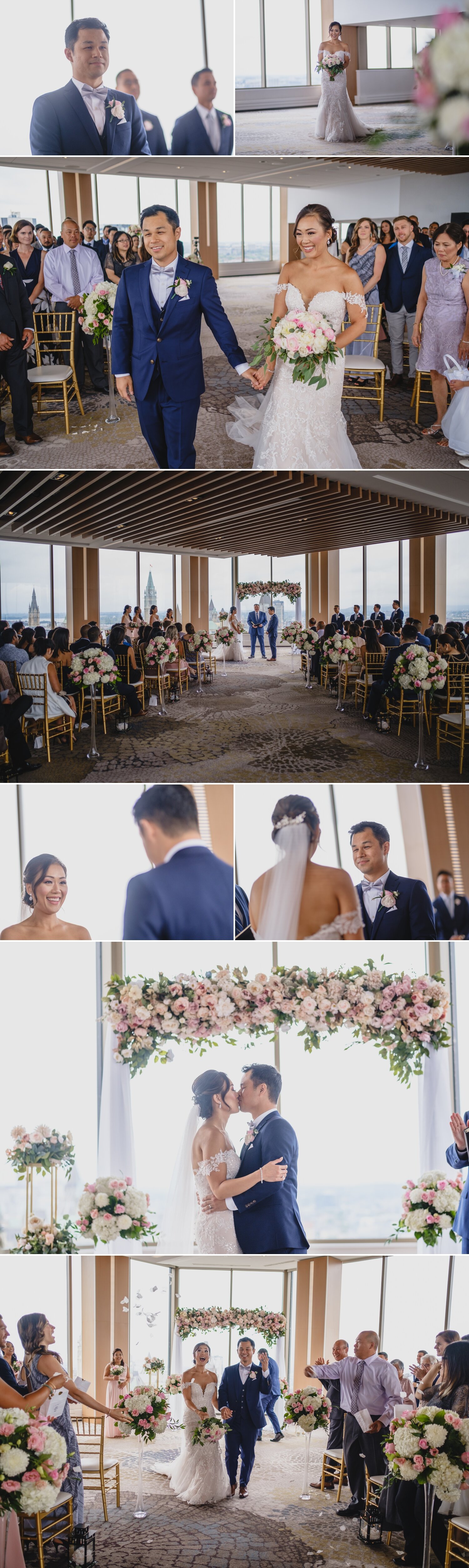 candid moments of bride and groom during their venue twenty two wedding ceremony at the westin ottawa ontario