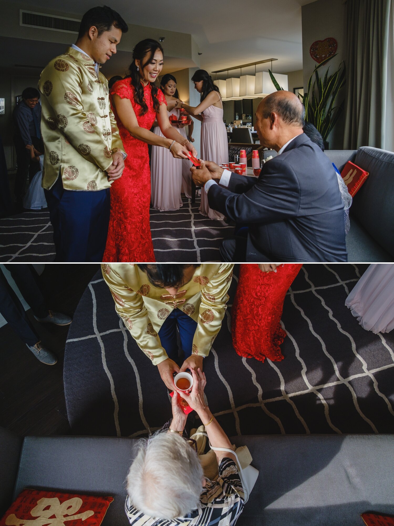bride and groom have a tea ceremony at the westin ottawa ontario