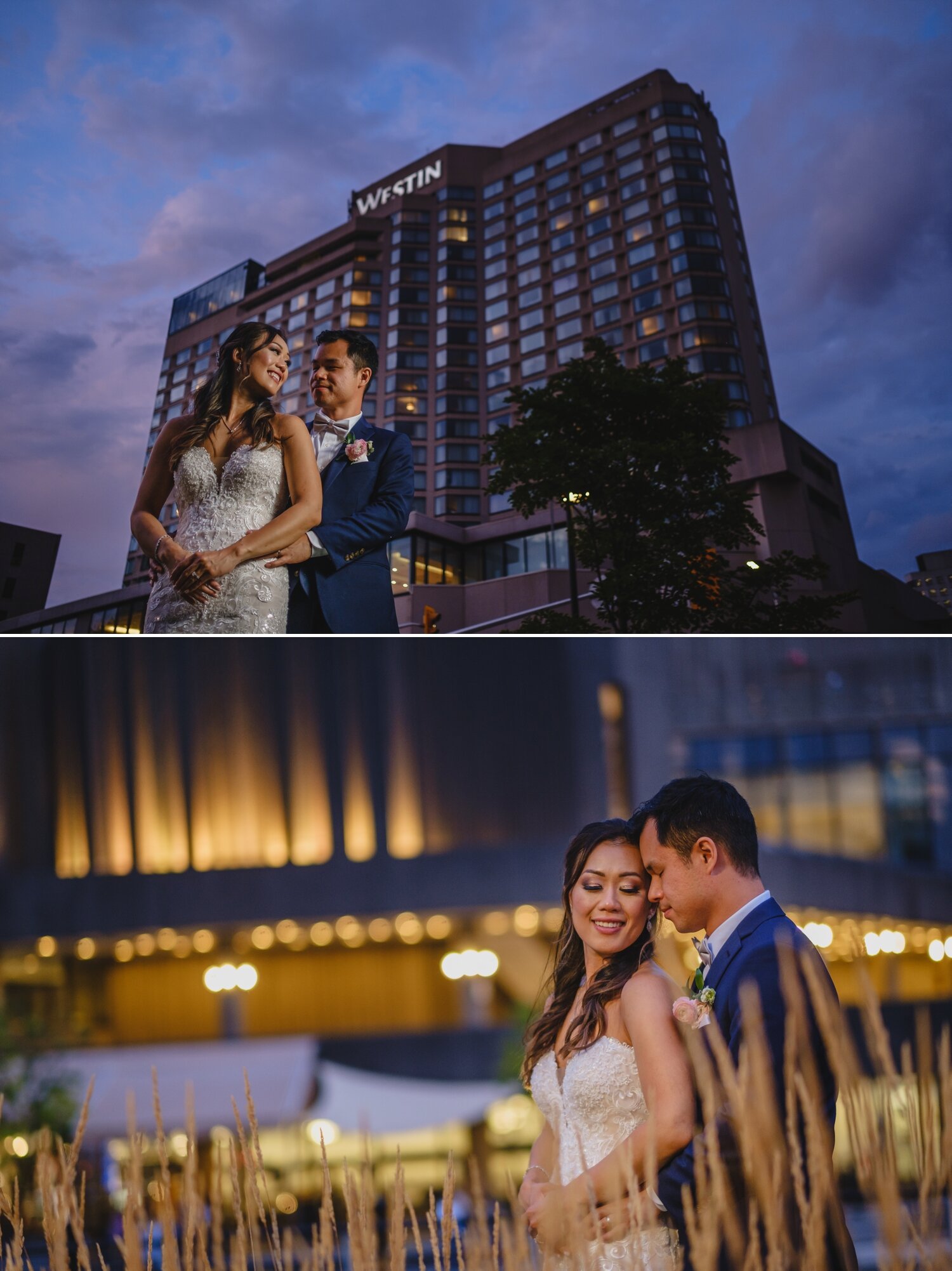 nighttime portraits of the bride and groom at a venue twenty two wedding reception at the westin ottawa ontario