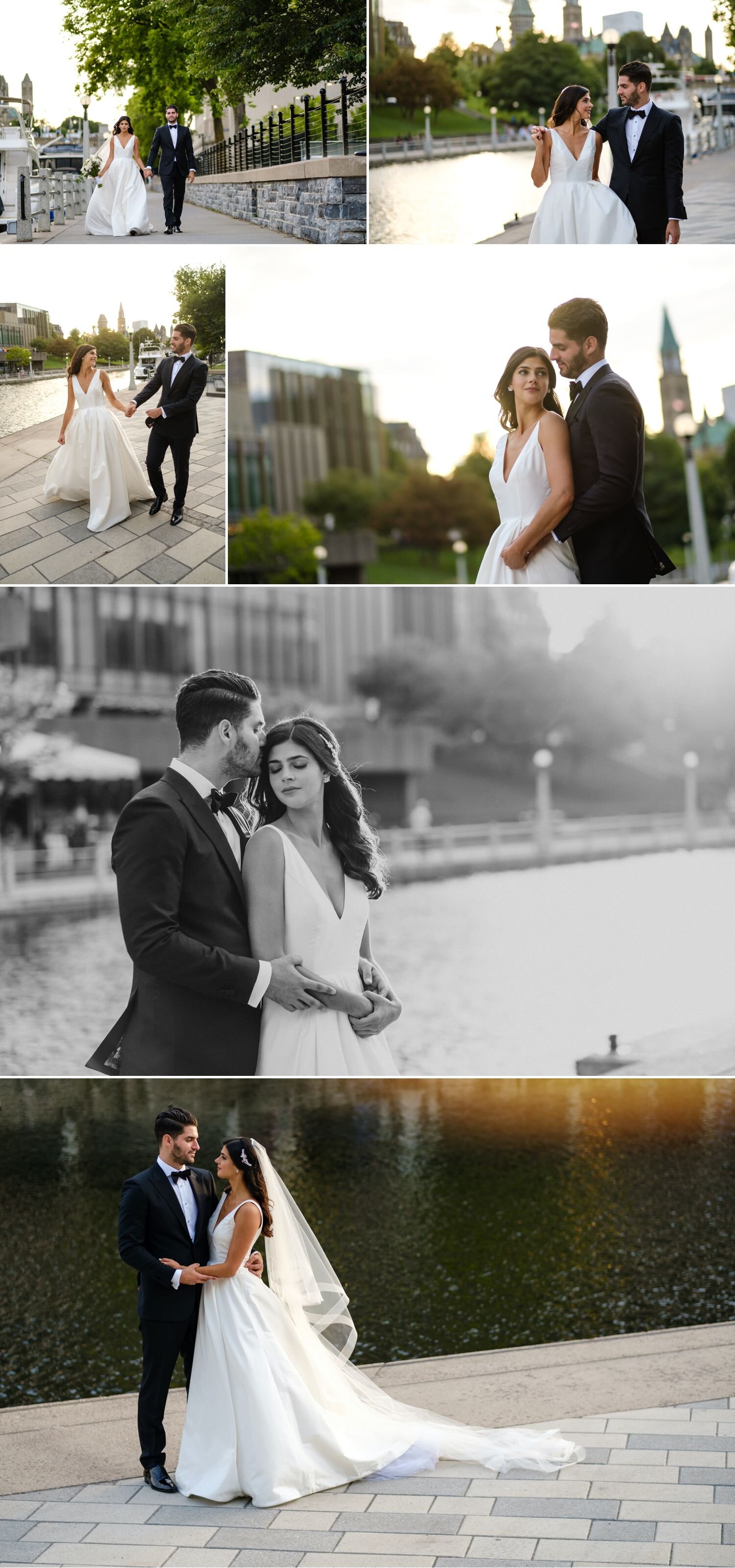 bride and groom portraits on the rideau canal in ottawa